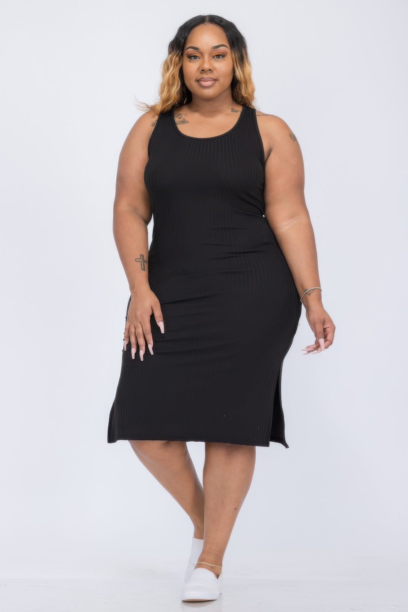 Plus Size Ribbed Side Slit Tank Midi Dress product image