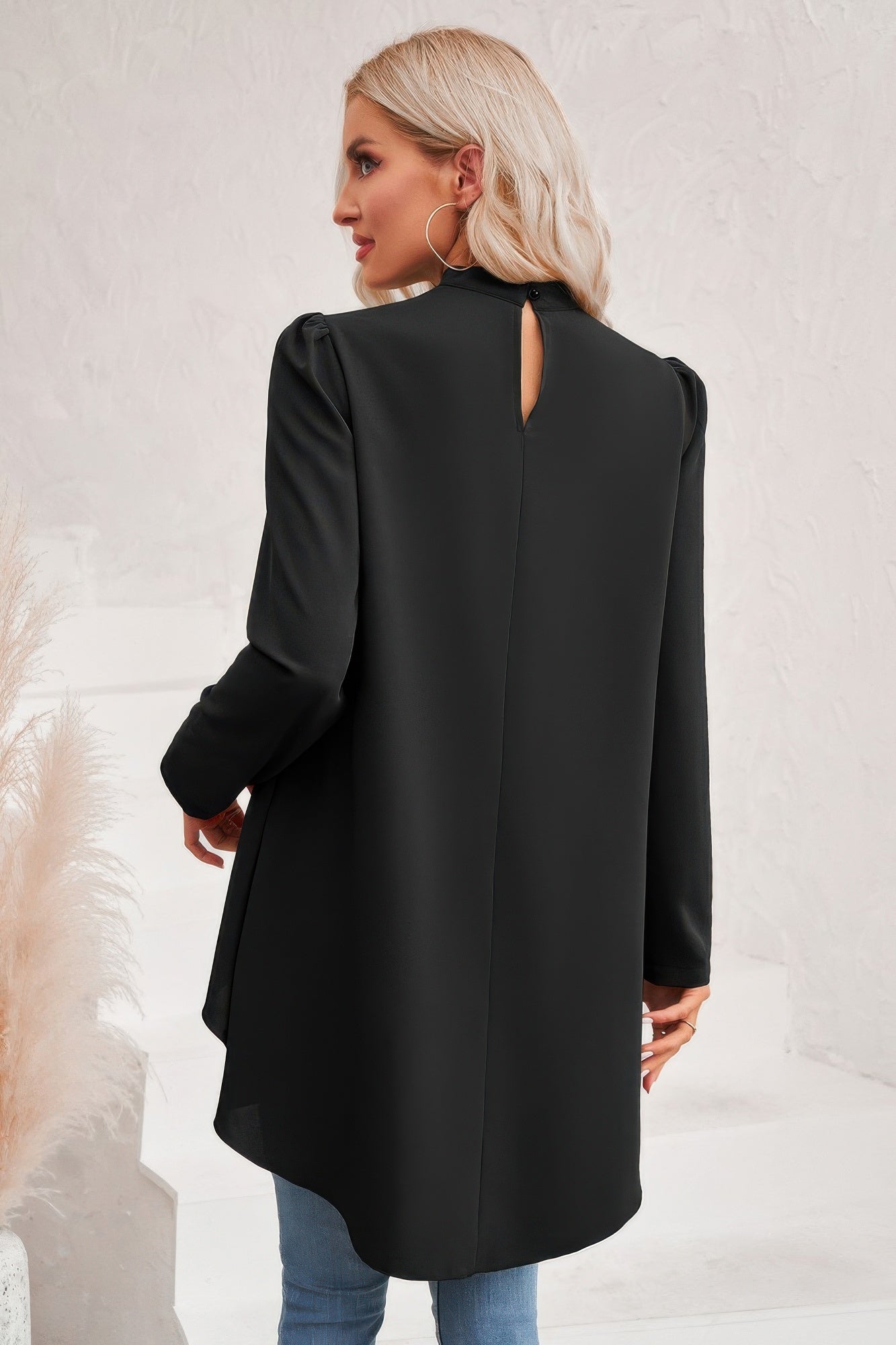 Solid High Low Long Sleeve Blouse product image