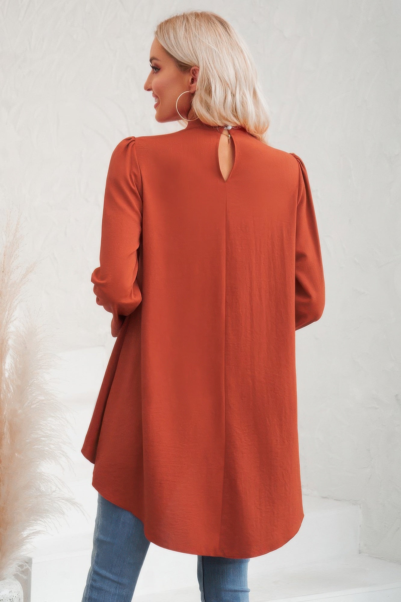 Solid High Low Long Sleeve Blouse product image