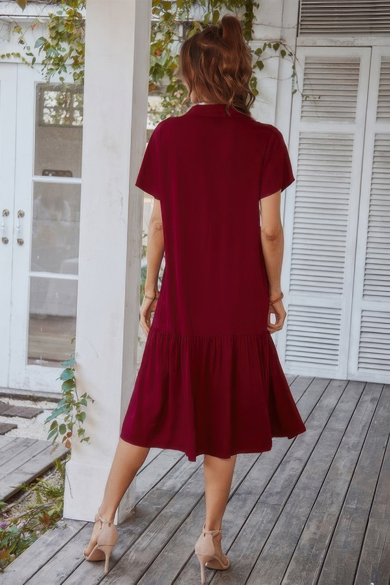 V Neck Short Dress Solid Midi Dress product image