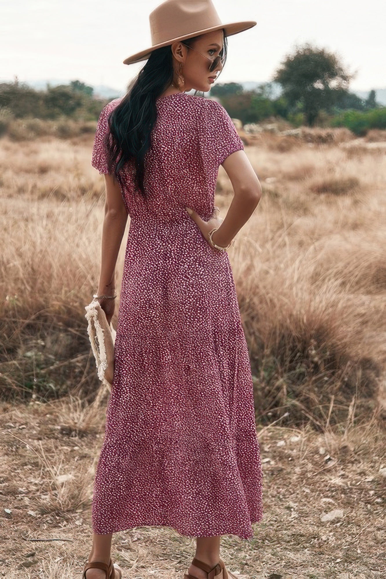 V Neck Polka Dot Short Sleeve Dress product image