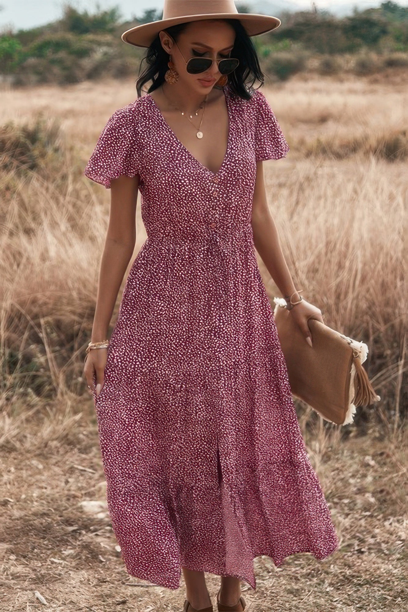 V Neck Polka Dot Short Sleeve Dress product image