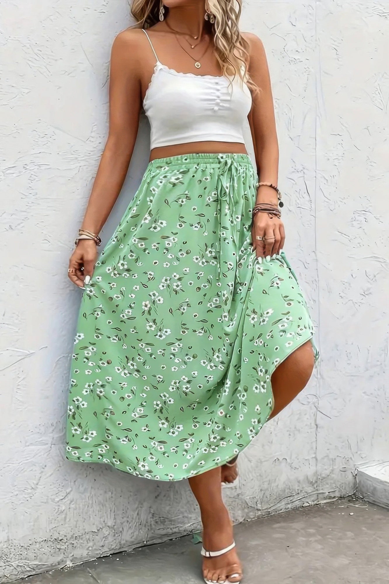 Plus Floral Print Drawstring Waist Fit Skirt product image