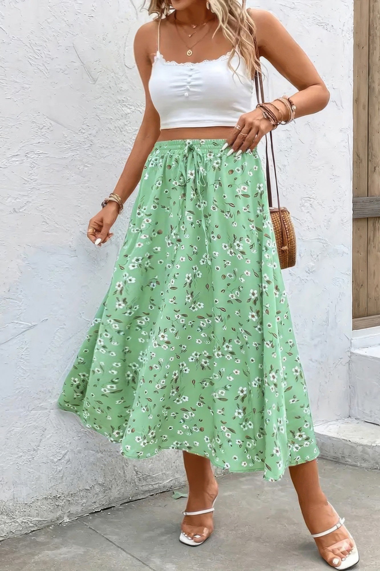Plus Floral Print Drawstring Waist Fit Skirt product image