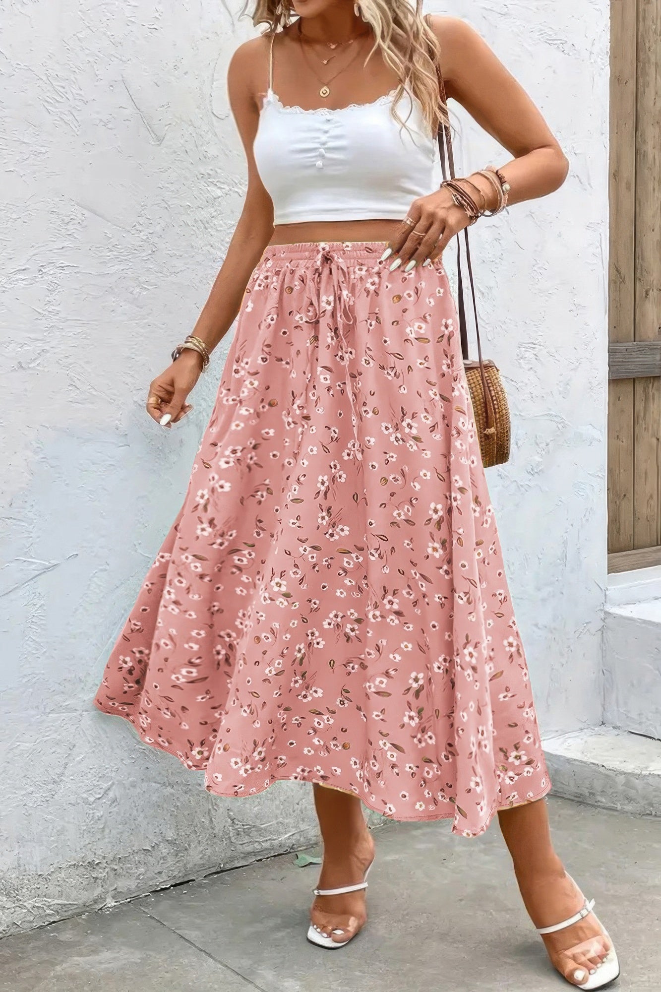 Plus Floral Print Drawstring Waist Fit Skirt product image