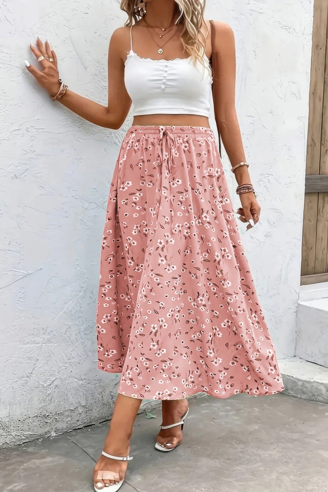 Plus Floral Print Drawstring Waist Fit Skirt product image