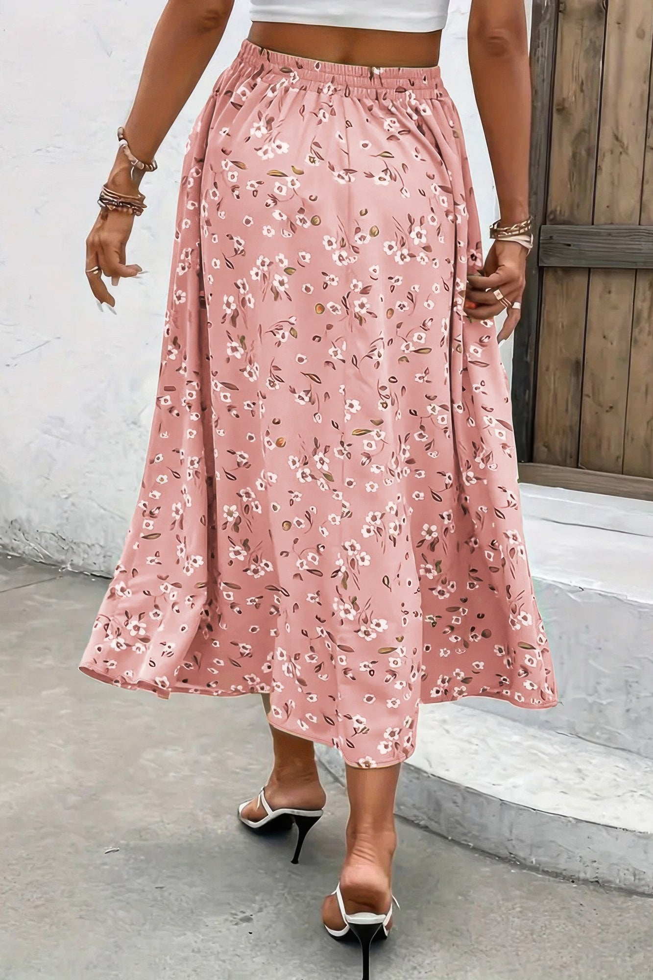 Plus Floral Print Drawstring Waist Fit Skirt product image