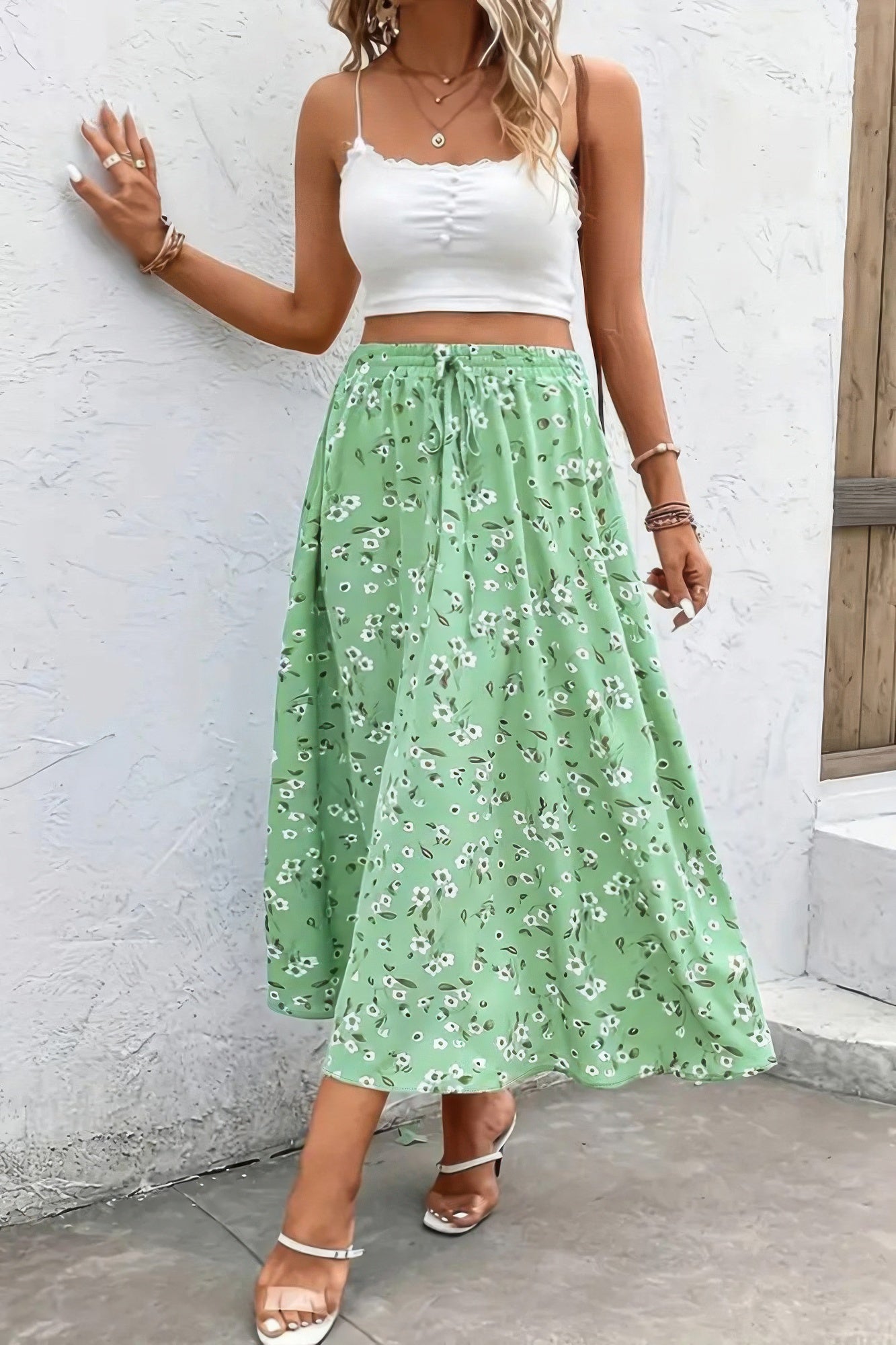 Plus Floral Print Drawstring Waist Fit Skirt product image