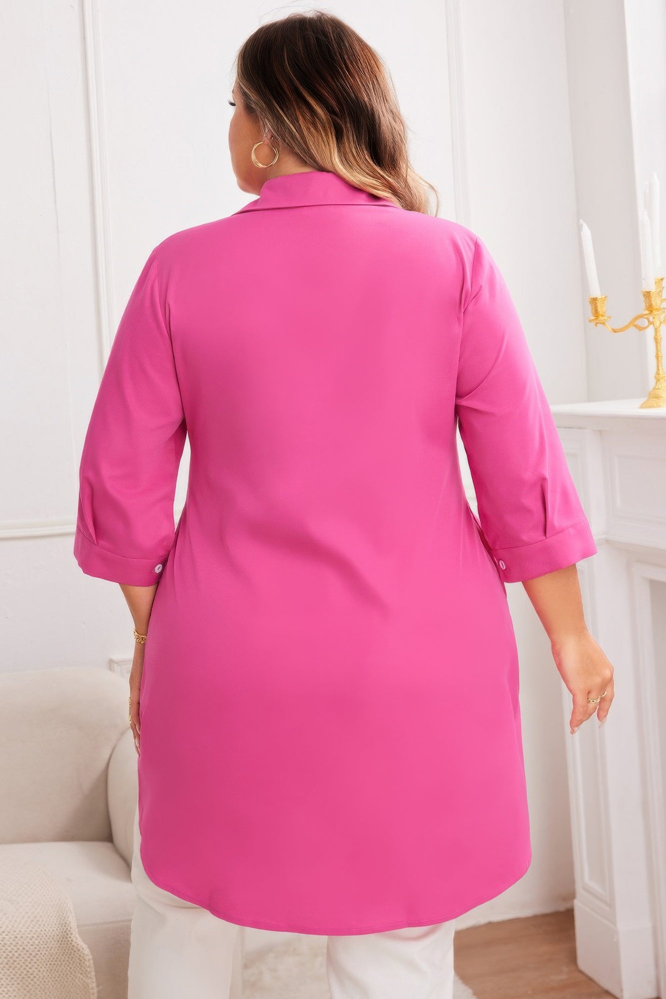 Plus A Line Button Loose Fit Pockets Solid Dress product image