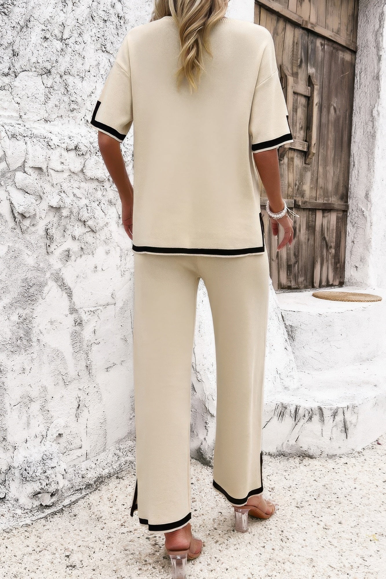 Two Pieces Outfits Knit Short Sleeve Wide Leg Loun product image