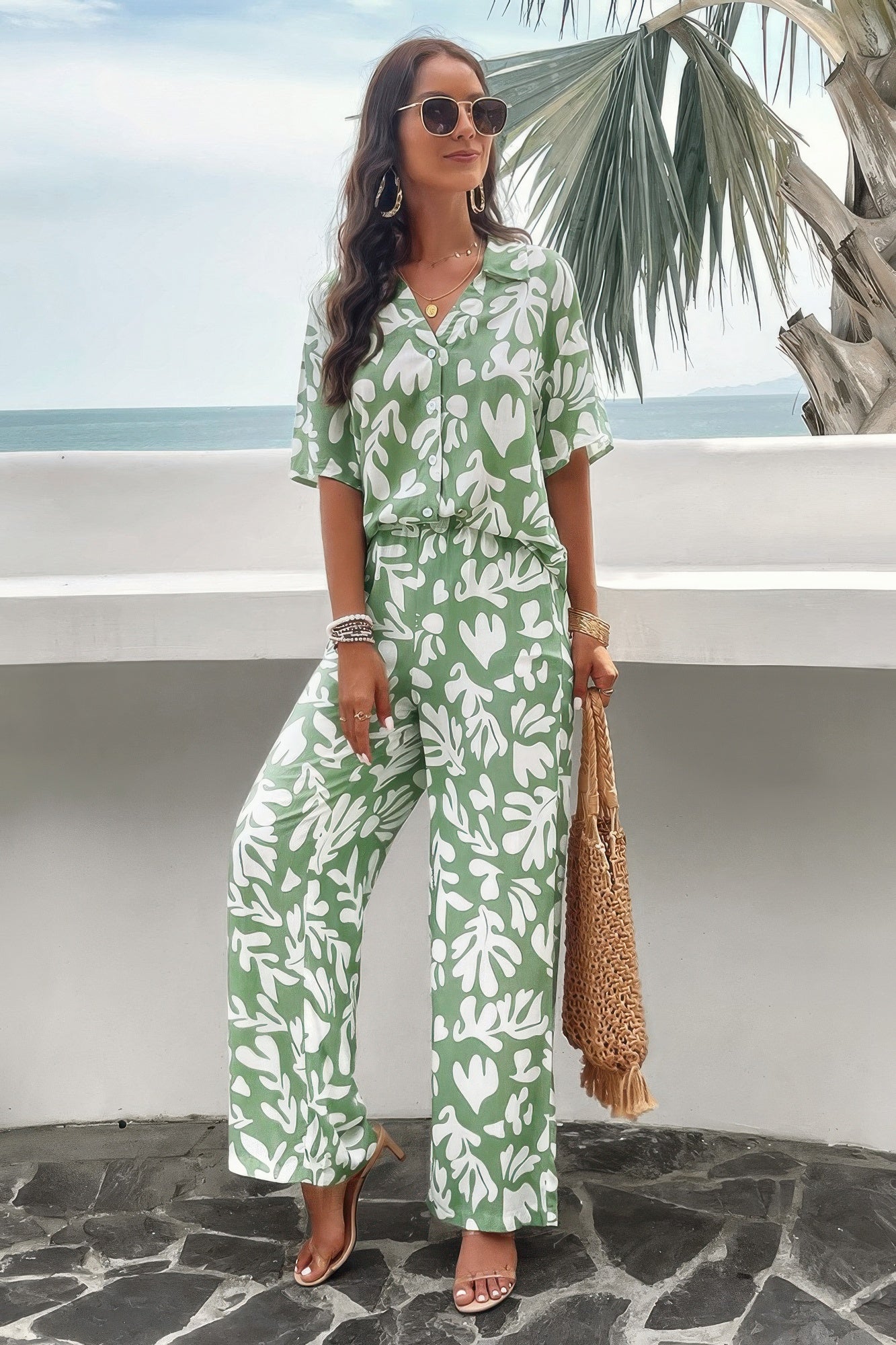Two Piece Random Printed Short Sleeve Fit Set product image