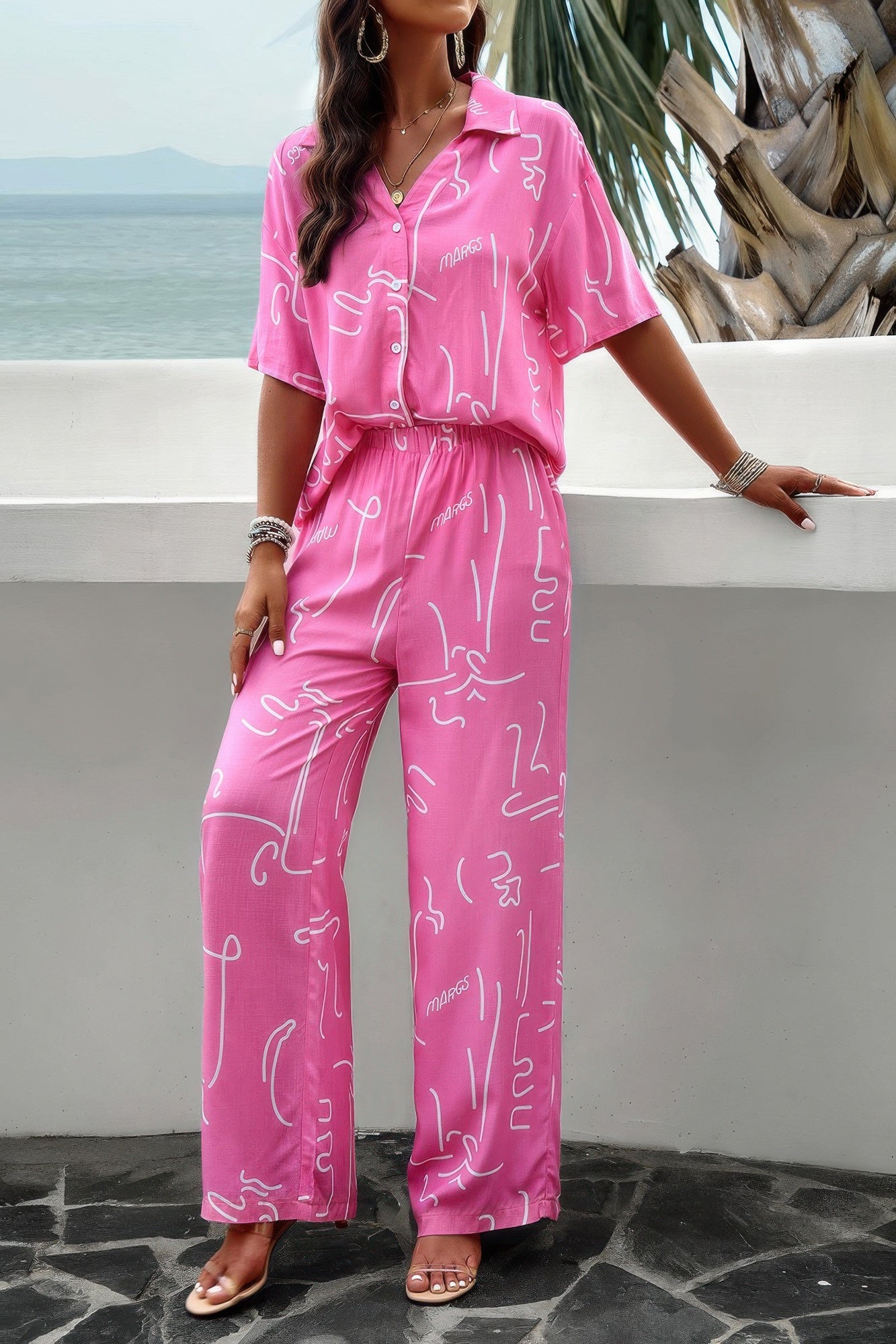 Two Piece Random Printed Short Sleeve Fit Set product image