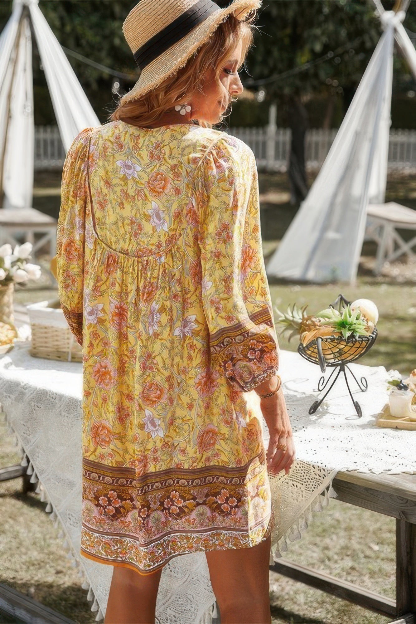 Floral V Neck Long Sleeve Boho A Line Dress product image