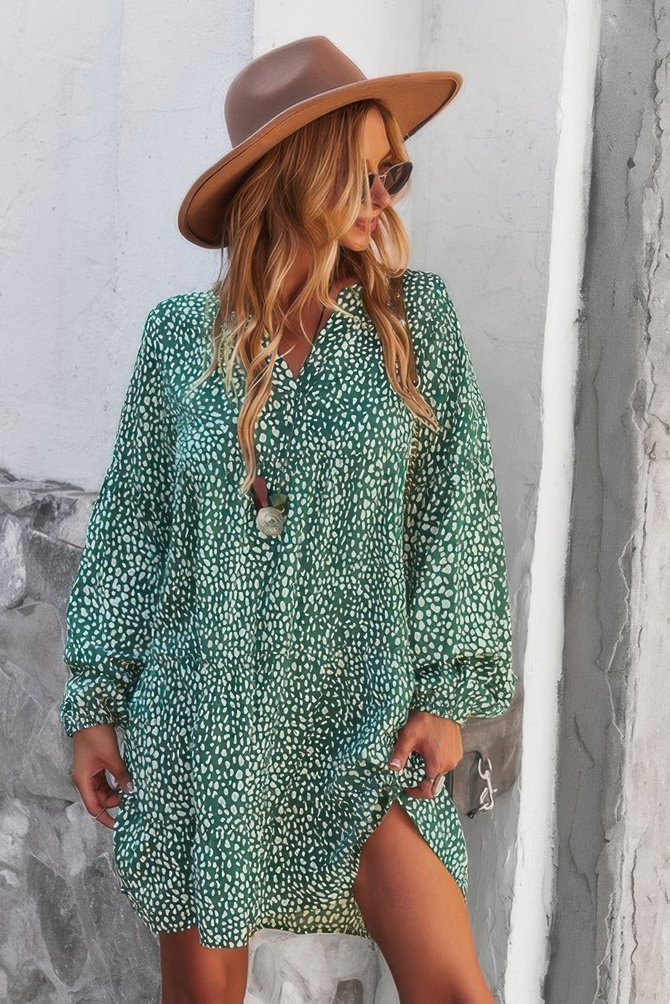 V Neck Drop Shoulder Cheetah Print Tunic Dress product image
