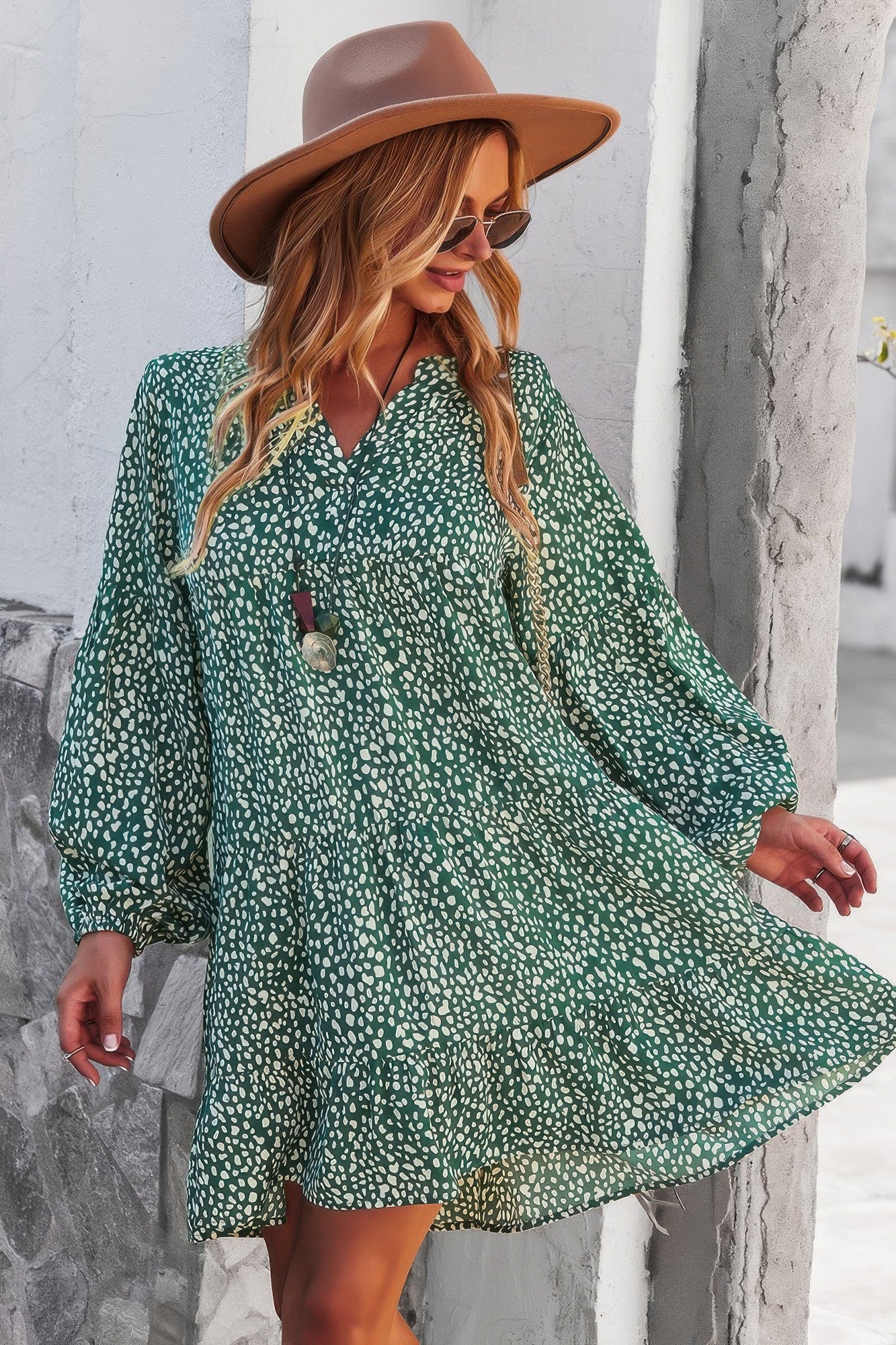 V Neck Drop Shoulder Cheetah Print Tunic Dress product image