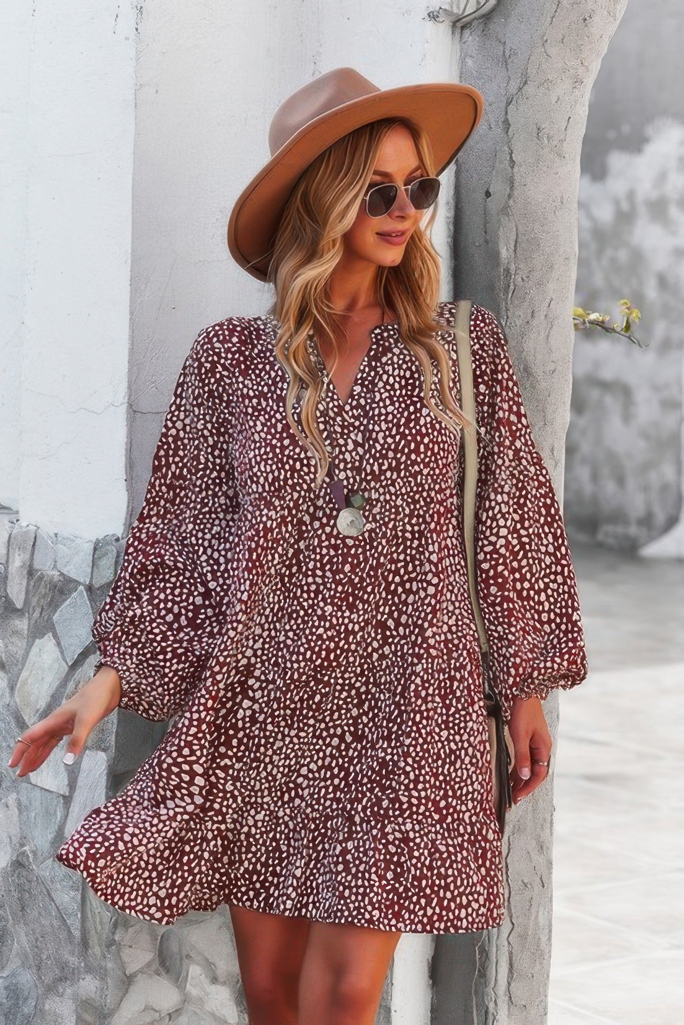 V Neck Drop Shoulder Cheetah Print Tunic Dress product image