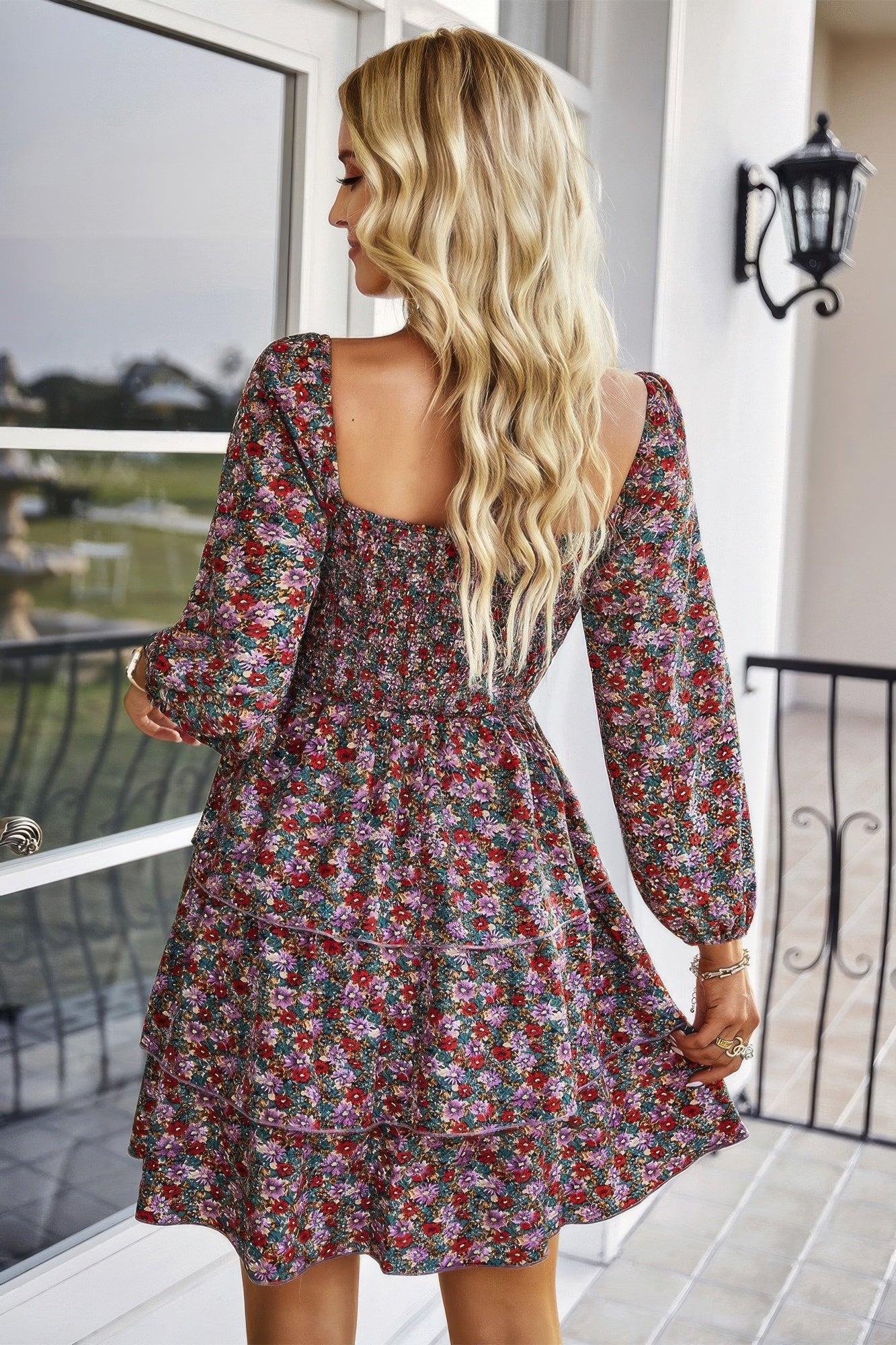 Square Neck Solid Lace Up Cocktail Dress product image