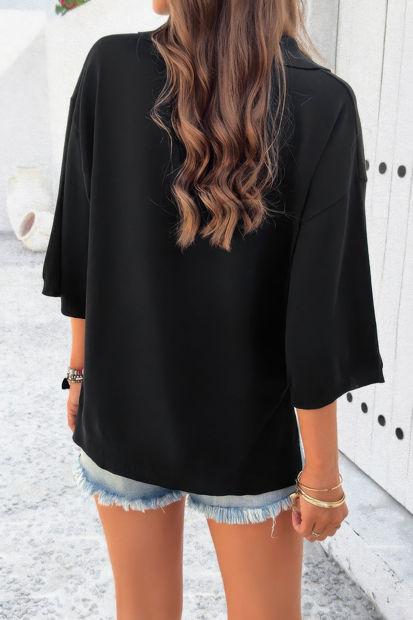 Solid Notched Collar V Neck Knit Short Sleeve Swea product image