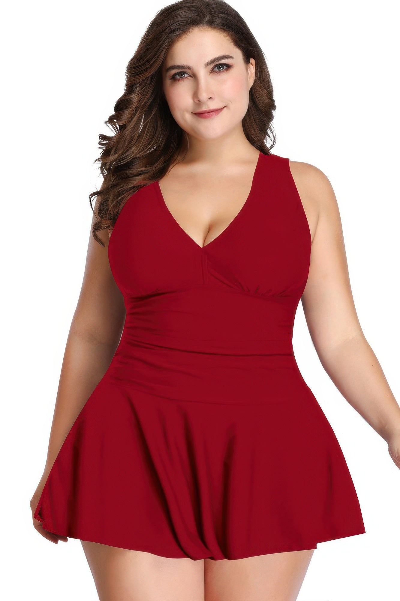 Plus Size Solid Ruffle V Neck Fit Swimsuits product image