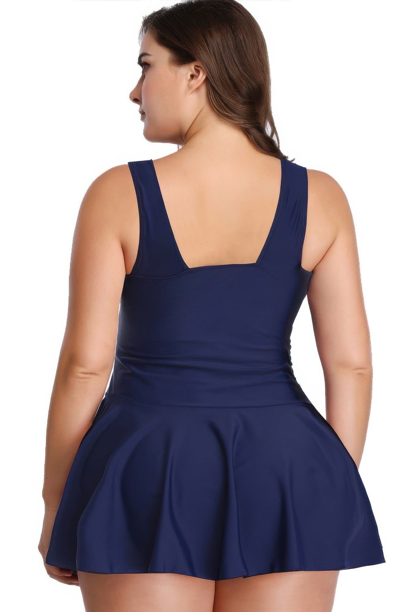 Plus Size Solid Ruffle V Neck Fit Swimsuits product image