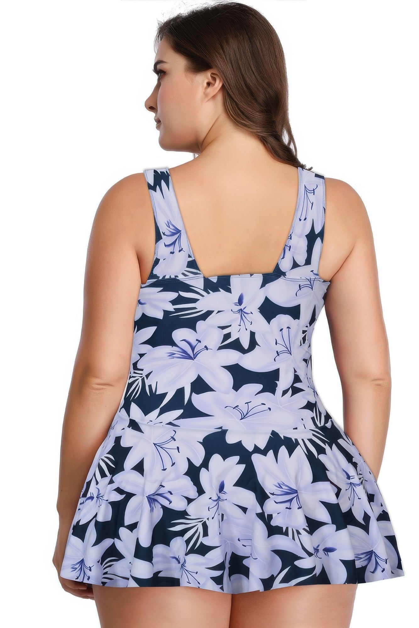 Plus Size Solid Ruffle V Neck Fit Swimsuits product image