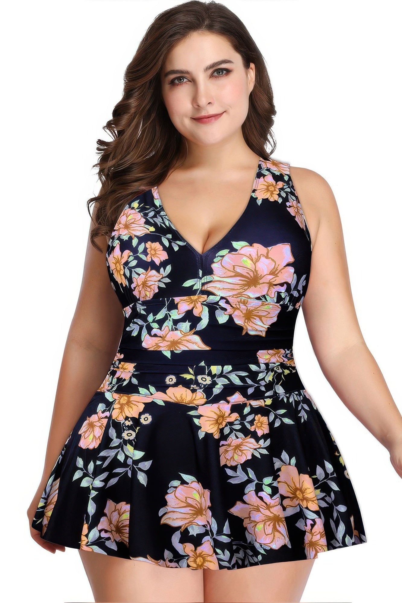 Plus Size Solid Ruffle V Neck Fit Swimsuits product image