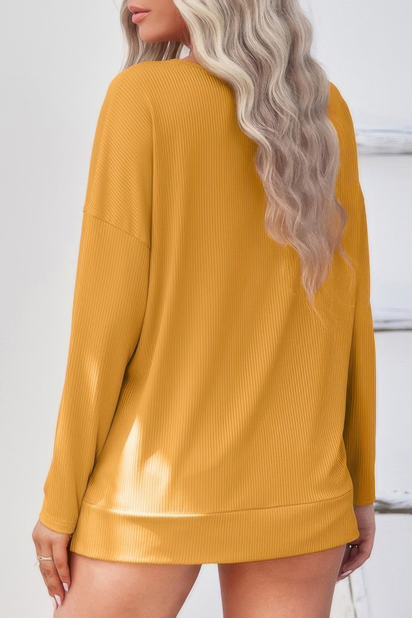 Solid Drop Shoulder V Neck Split Long Sleeve Blous product image