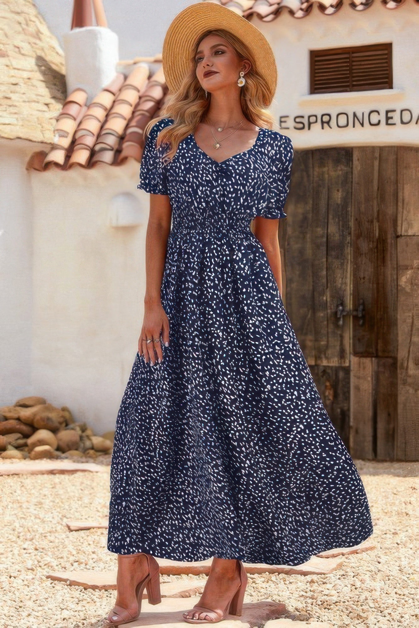 Allover Print Puff Sleeve Ruched Shirred Dress product image