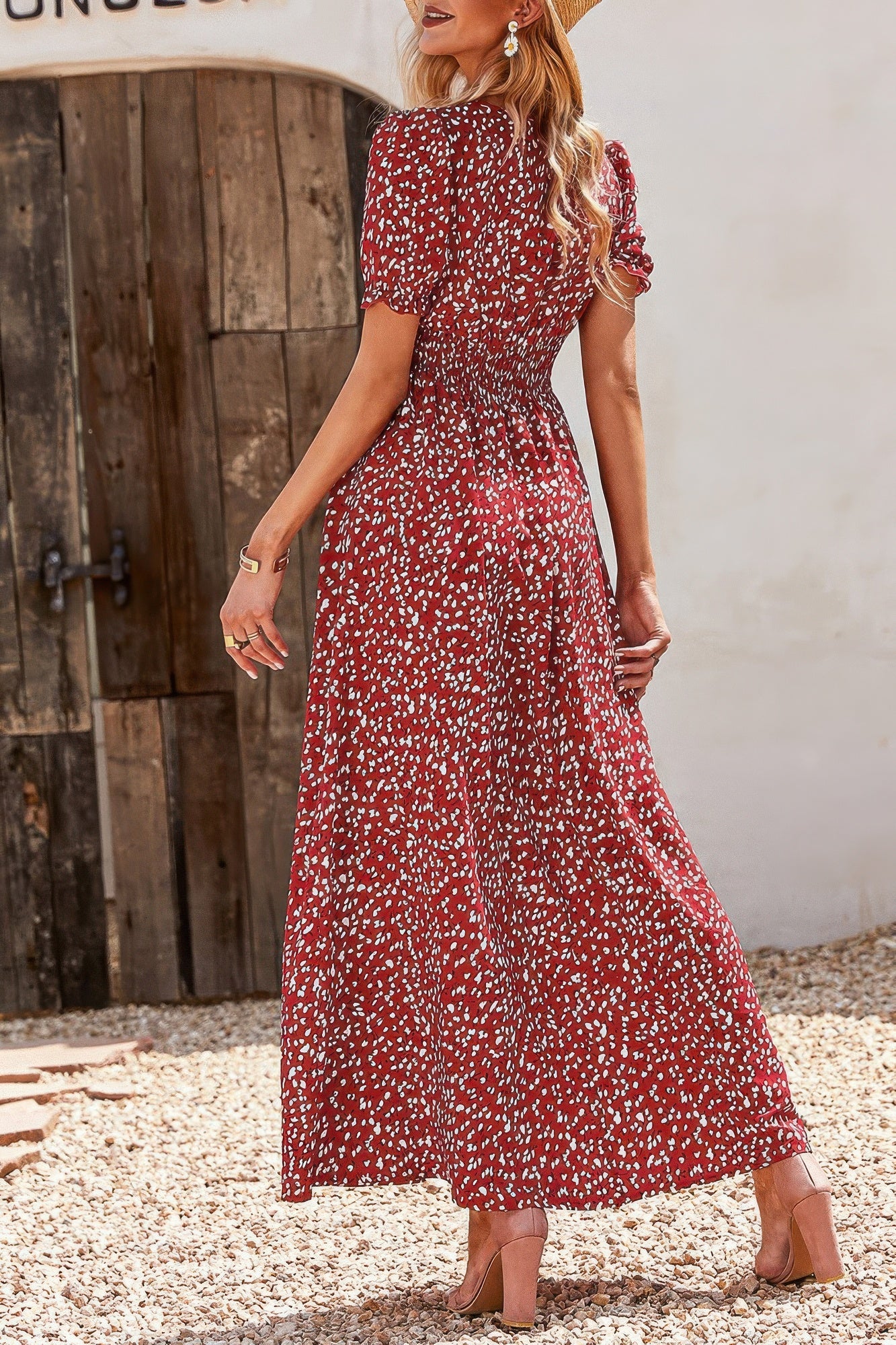 Allover Print Puff Sleeve Ruched Shirred Dress product image