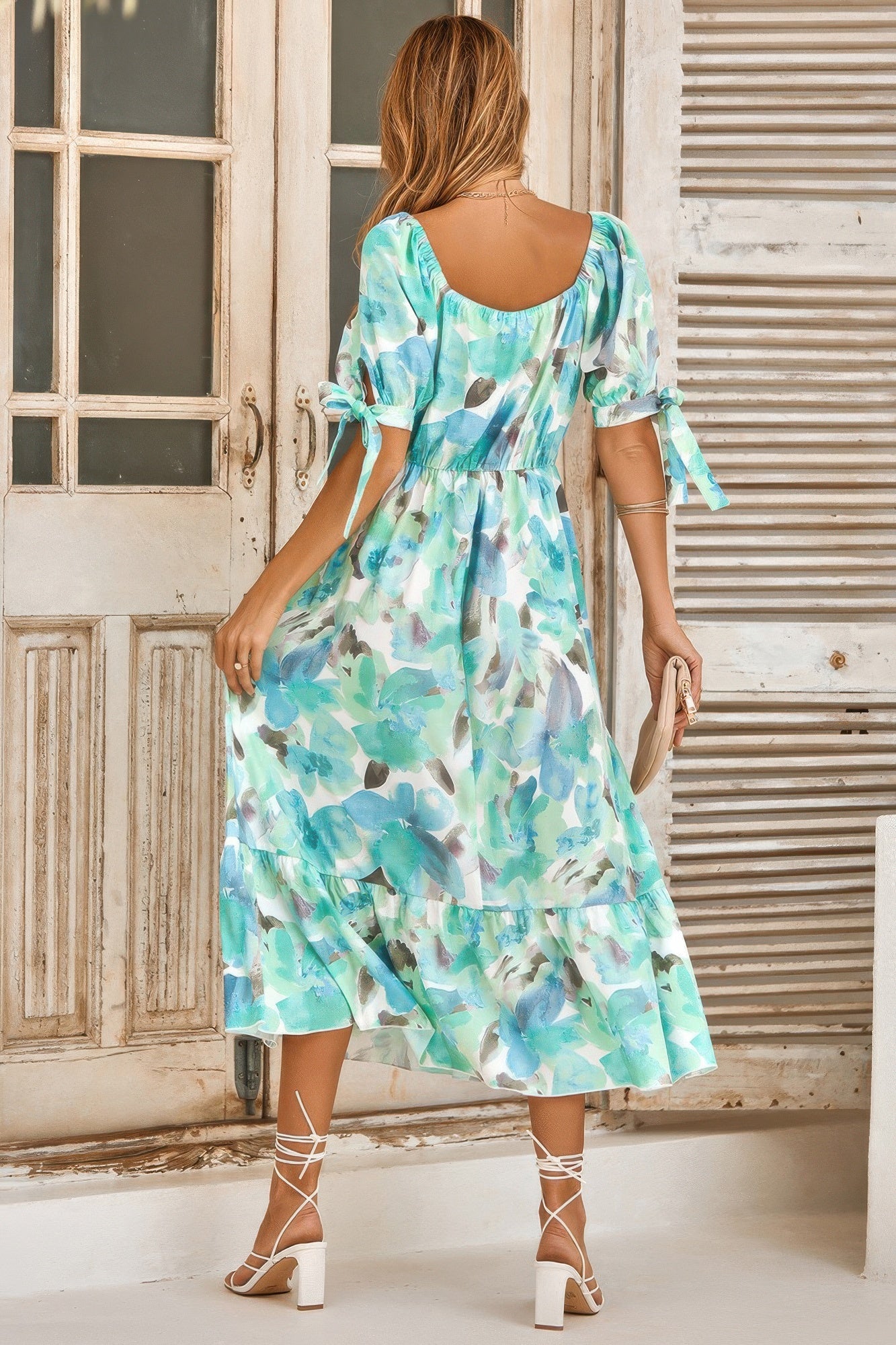 Floral Paint Short Sleeve Tie Cuff Surplice Dress product image