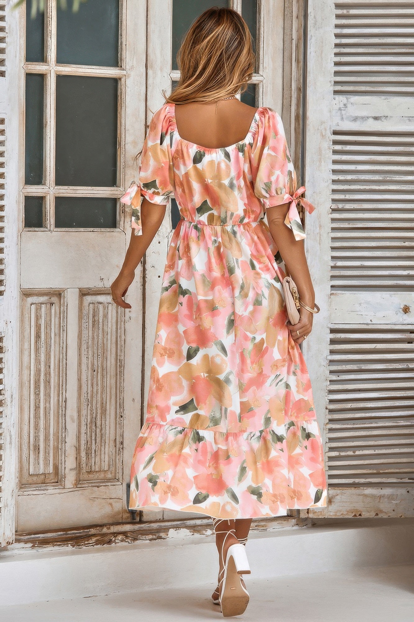 Floral Paint Short Sleeve Tie Cuff Surplice Dress product image