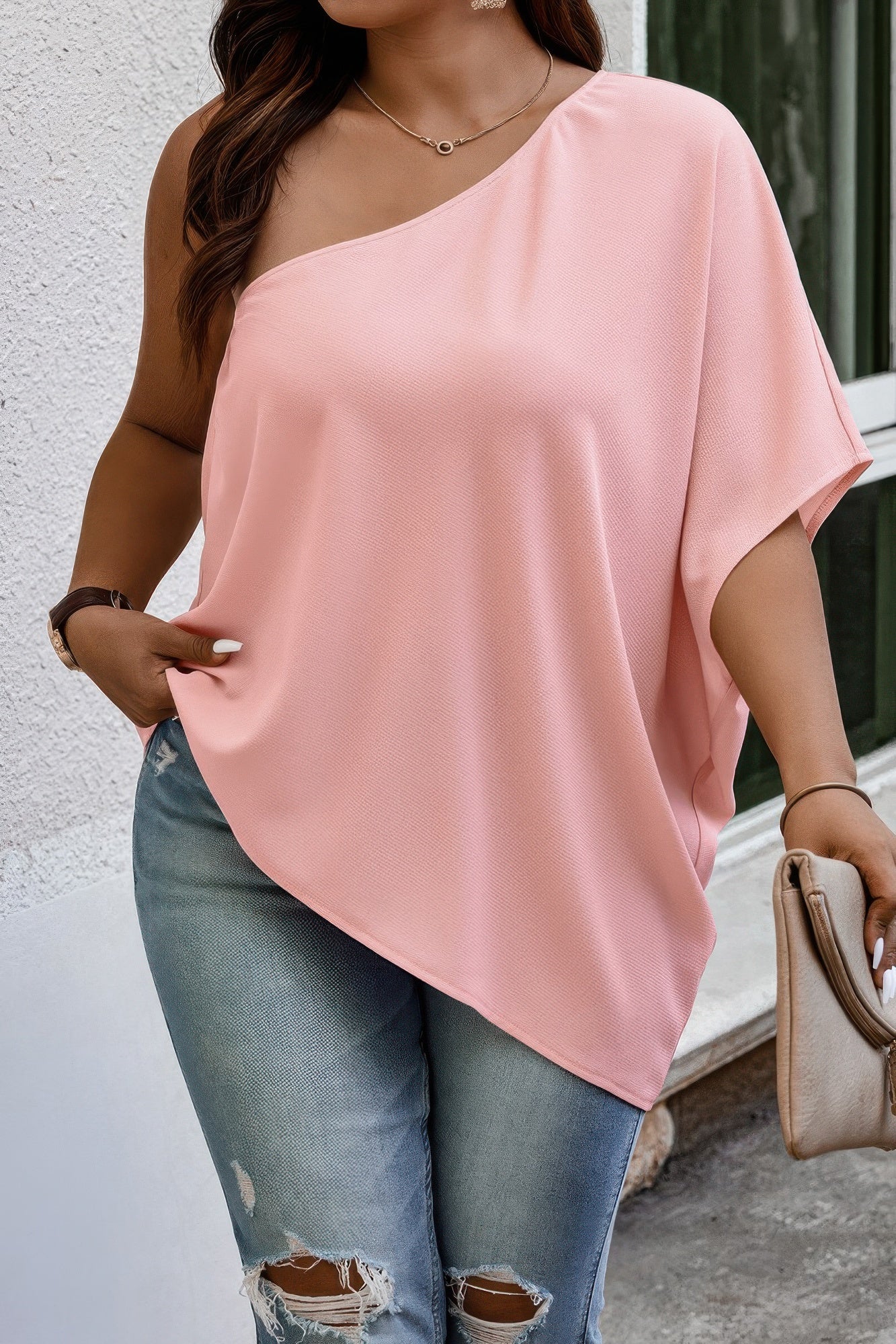 Plus One Shoulder Solid Casual Loose Fit Shirt product image