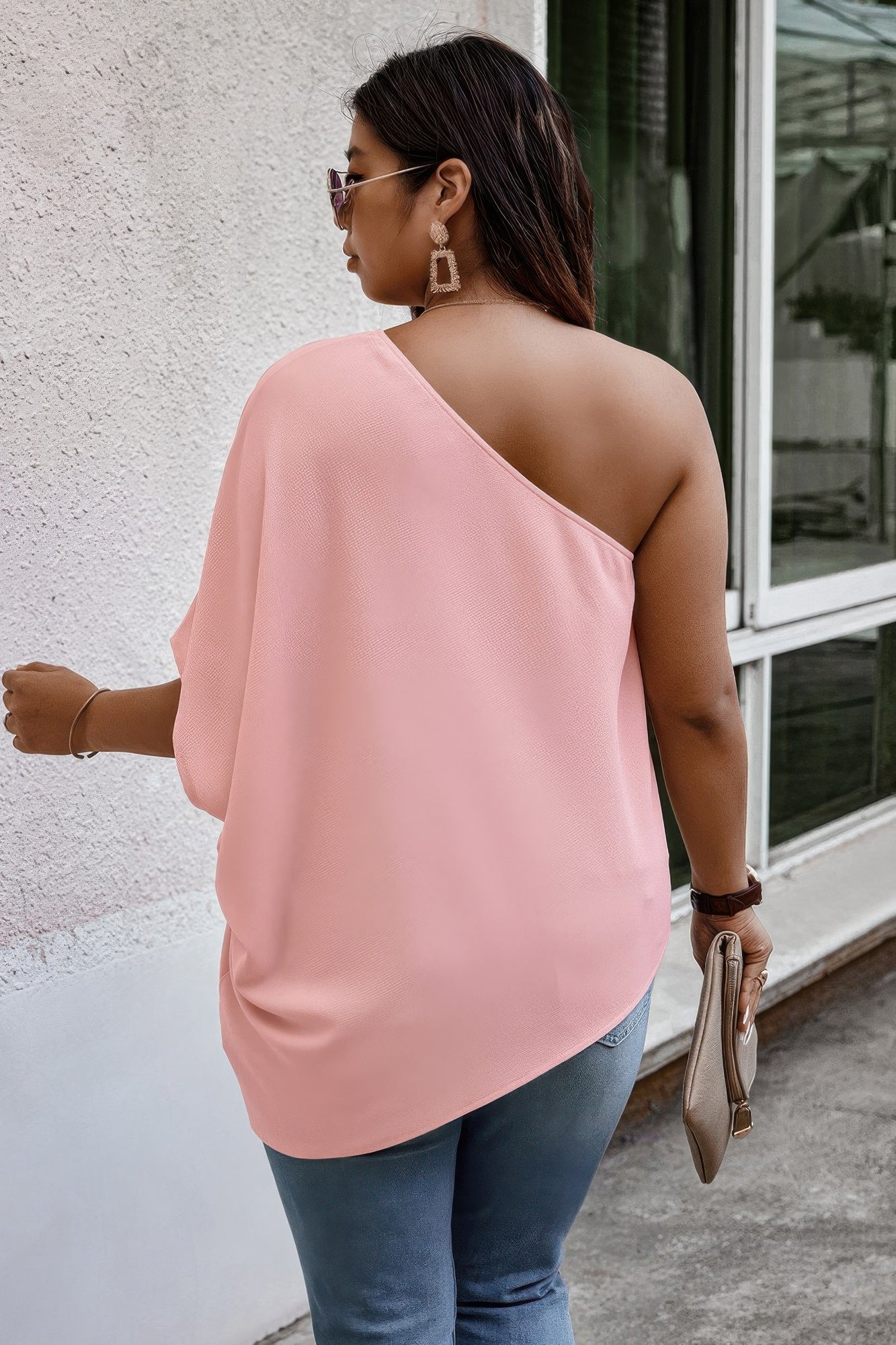 Plus One Shoulder Solid Casual Loose Fit Shirt product image