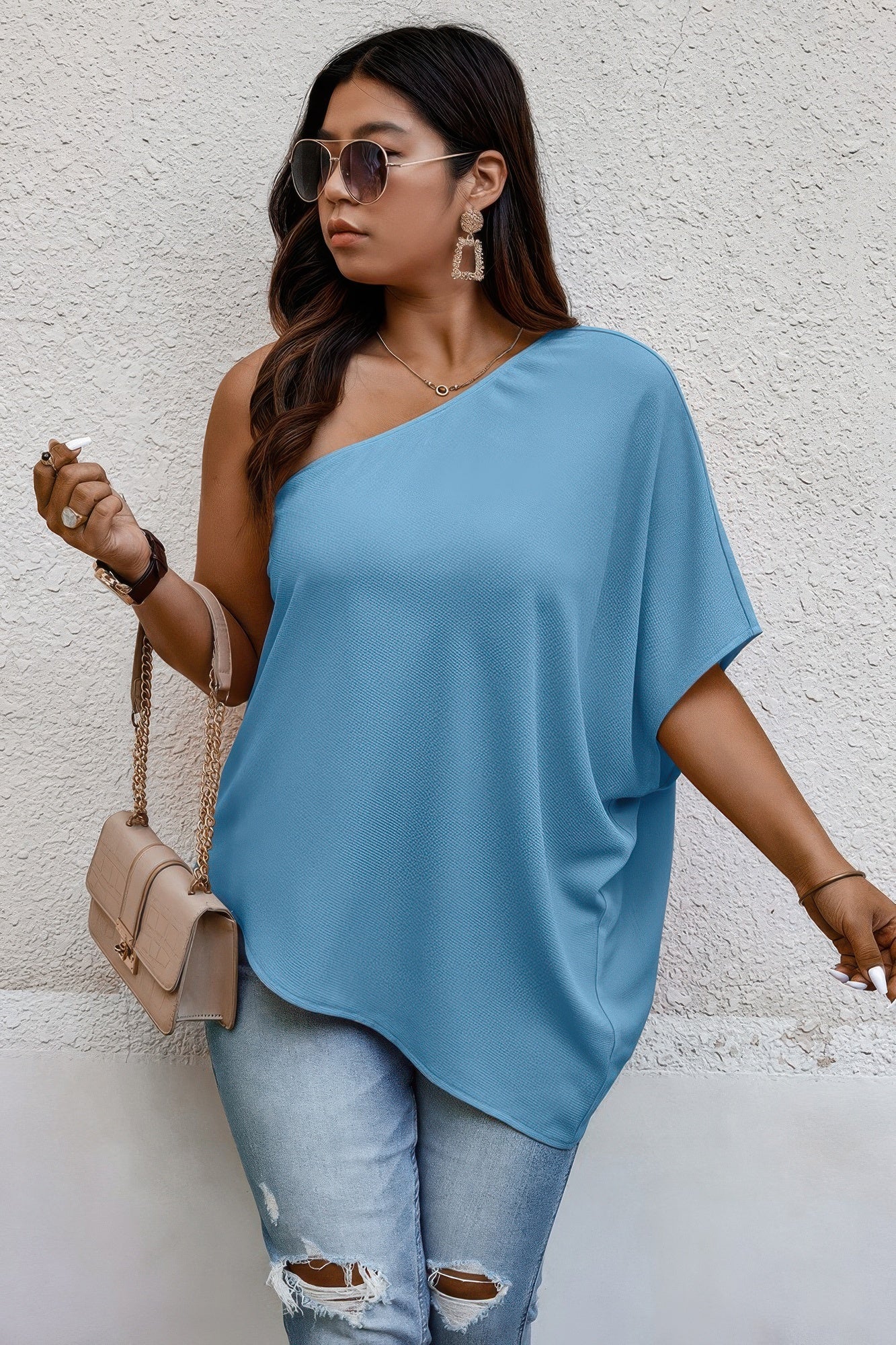 Plus One Shoulder Solid Casual Loose Fit Shirt product image