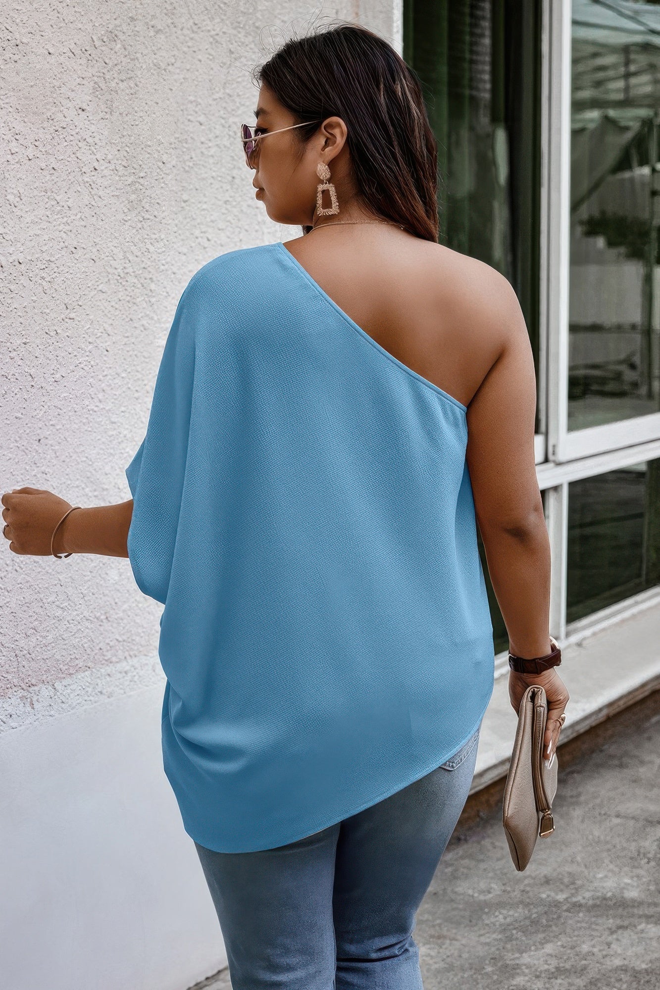 Plus One Shoulder Solid Casual Loose Fit Shirt product image