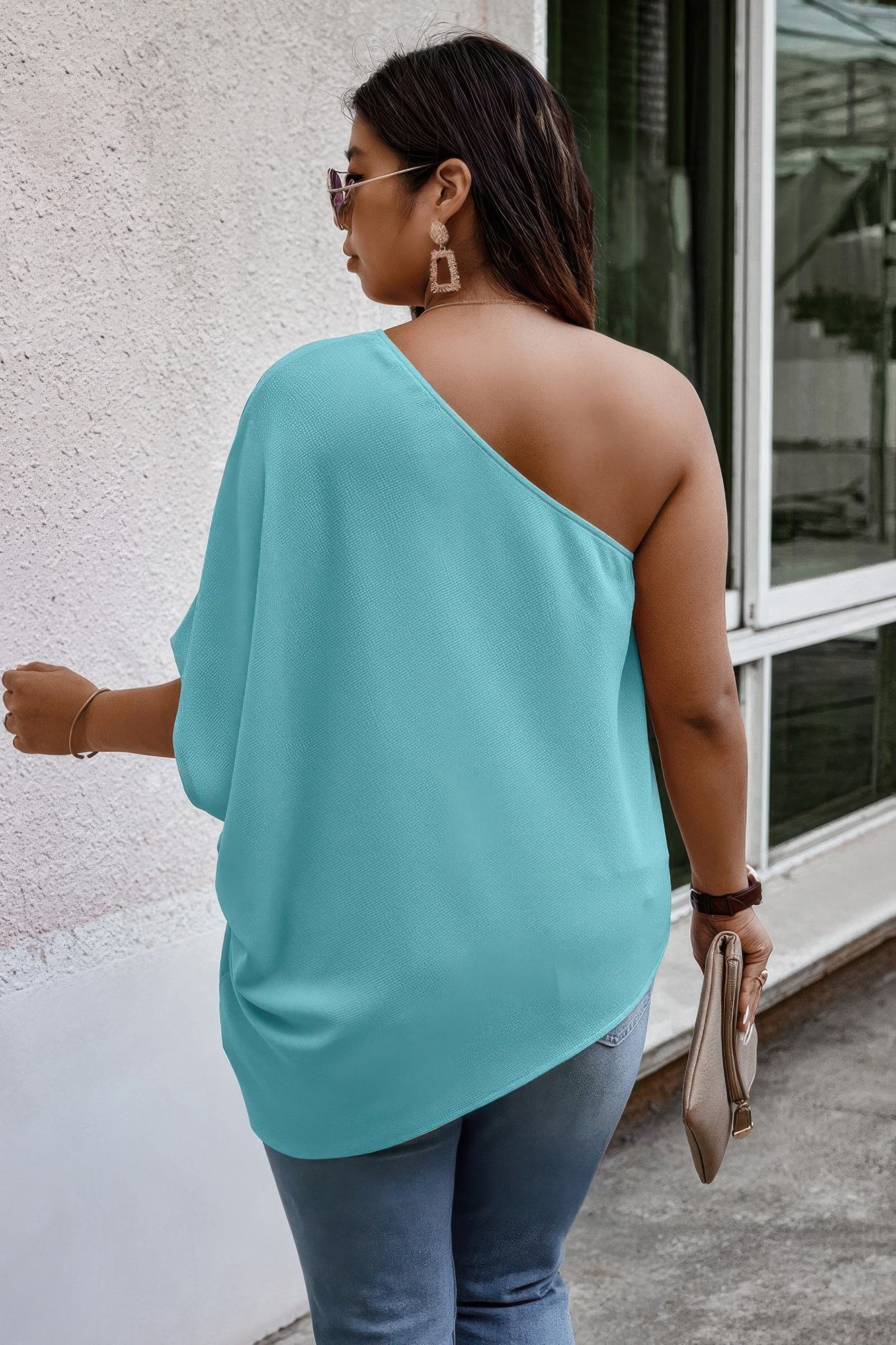 Plus One Shoulder Solid Casual Loose Fit Shirt product image