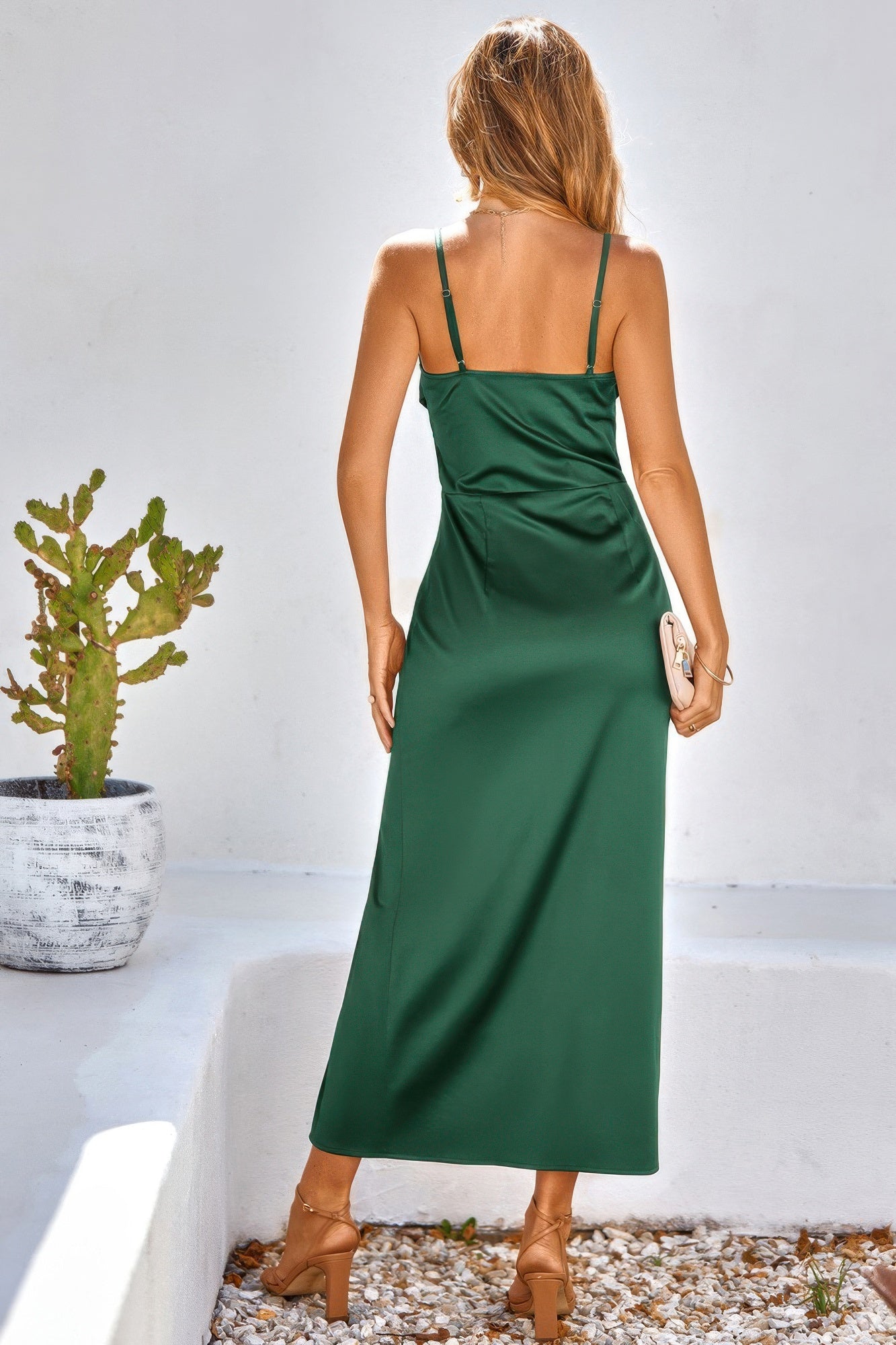 Spaghetti Strap Cowl Neck Split Midi Slit Dress product image