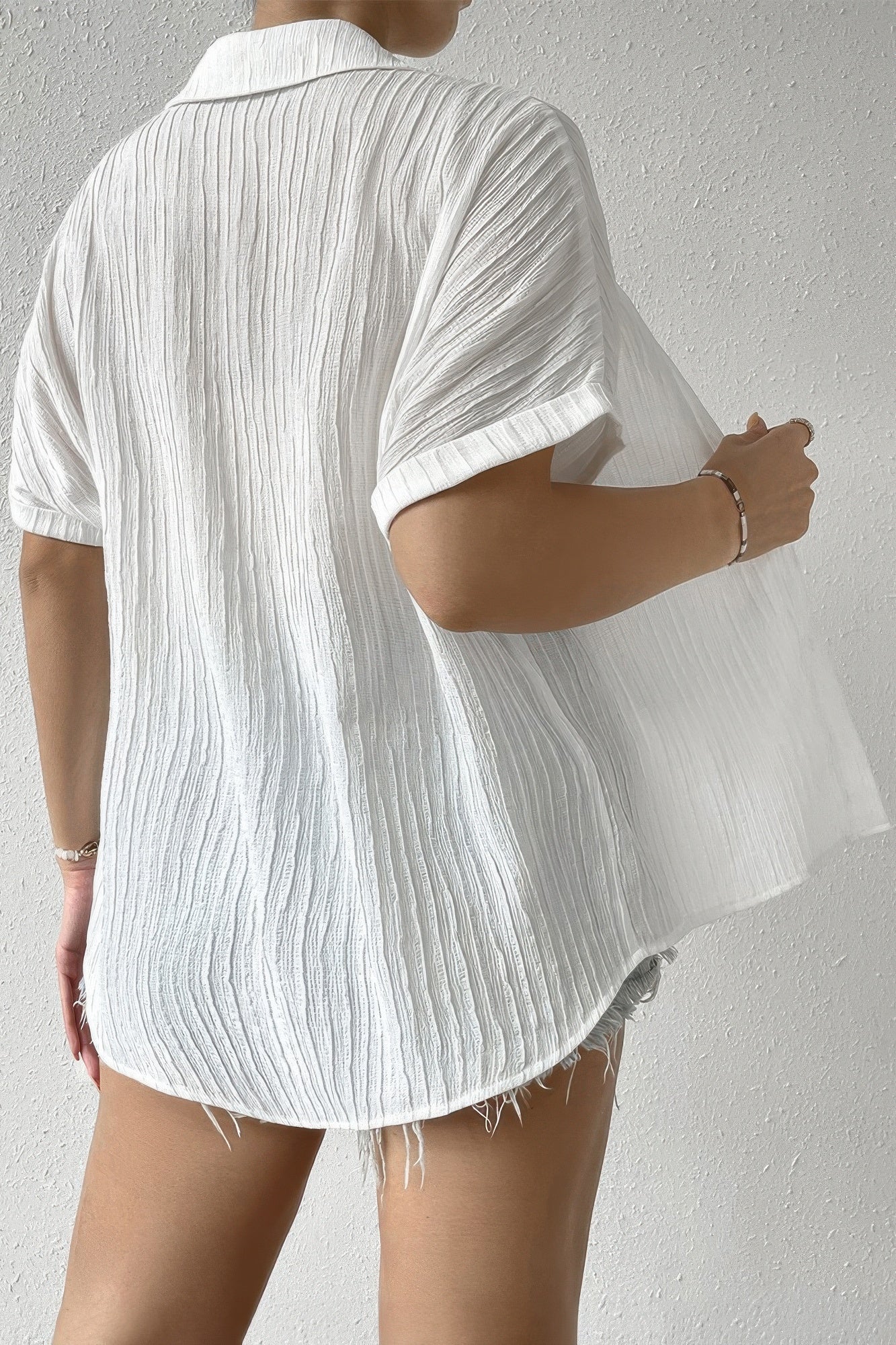 Button Down Lapel Pockets Loose Solid Shirt product image