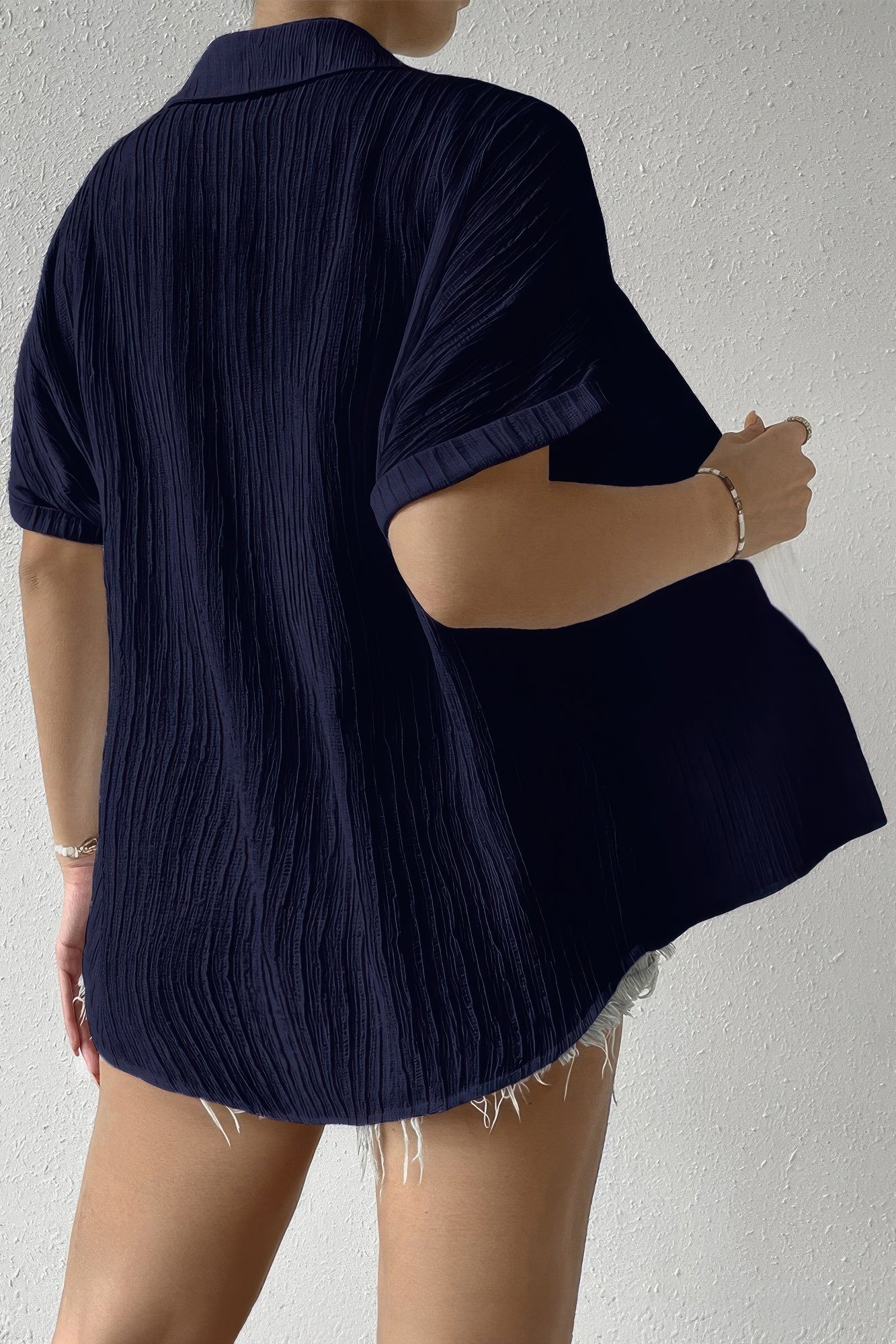 Button Down Lapel Pockets Loose Solid Shirt product image