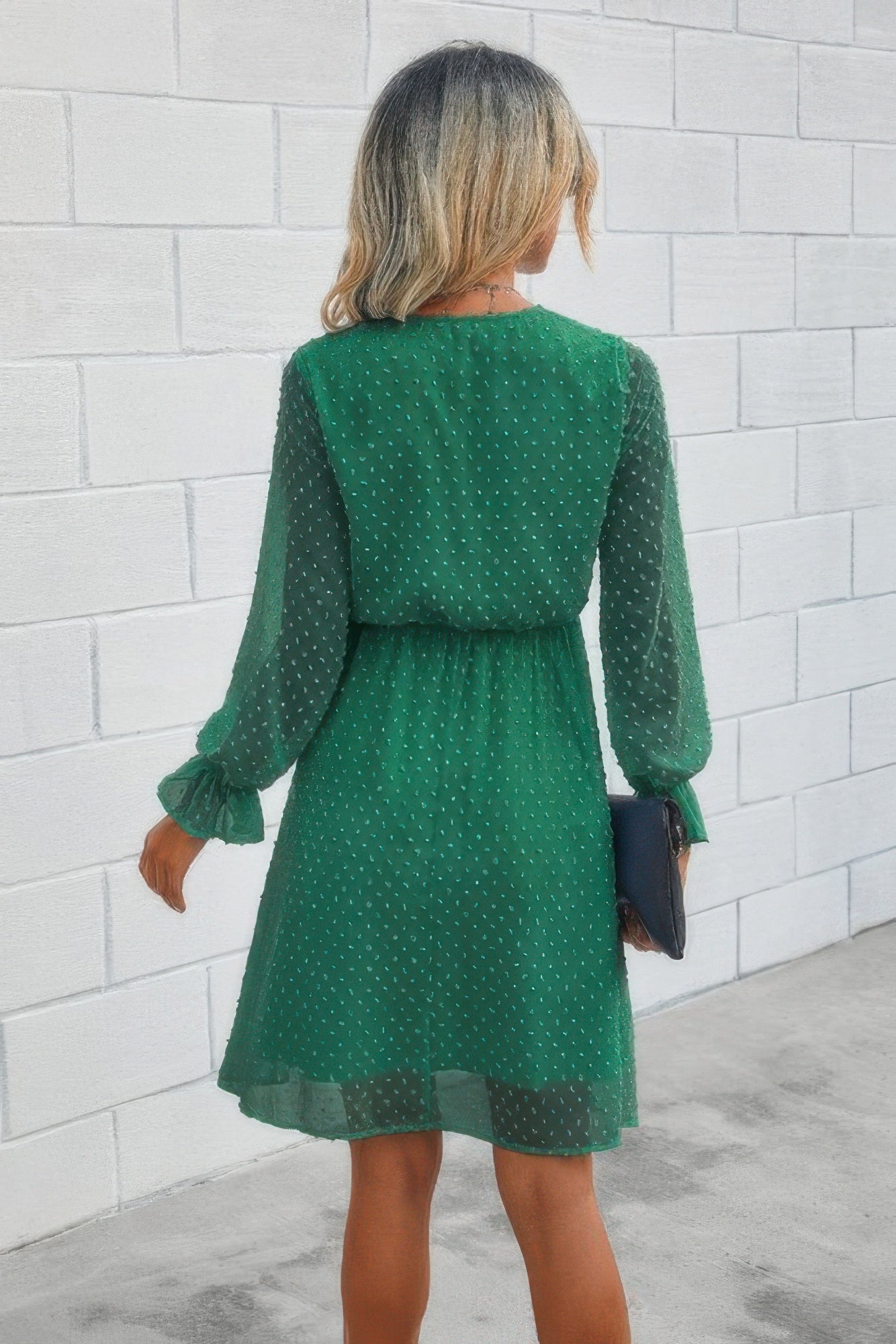 Solid Swiss Dot Flounce Sleeve Shirred Midi Dress product image