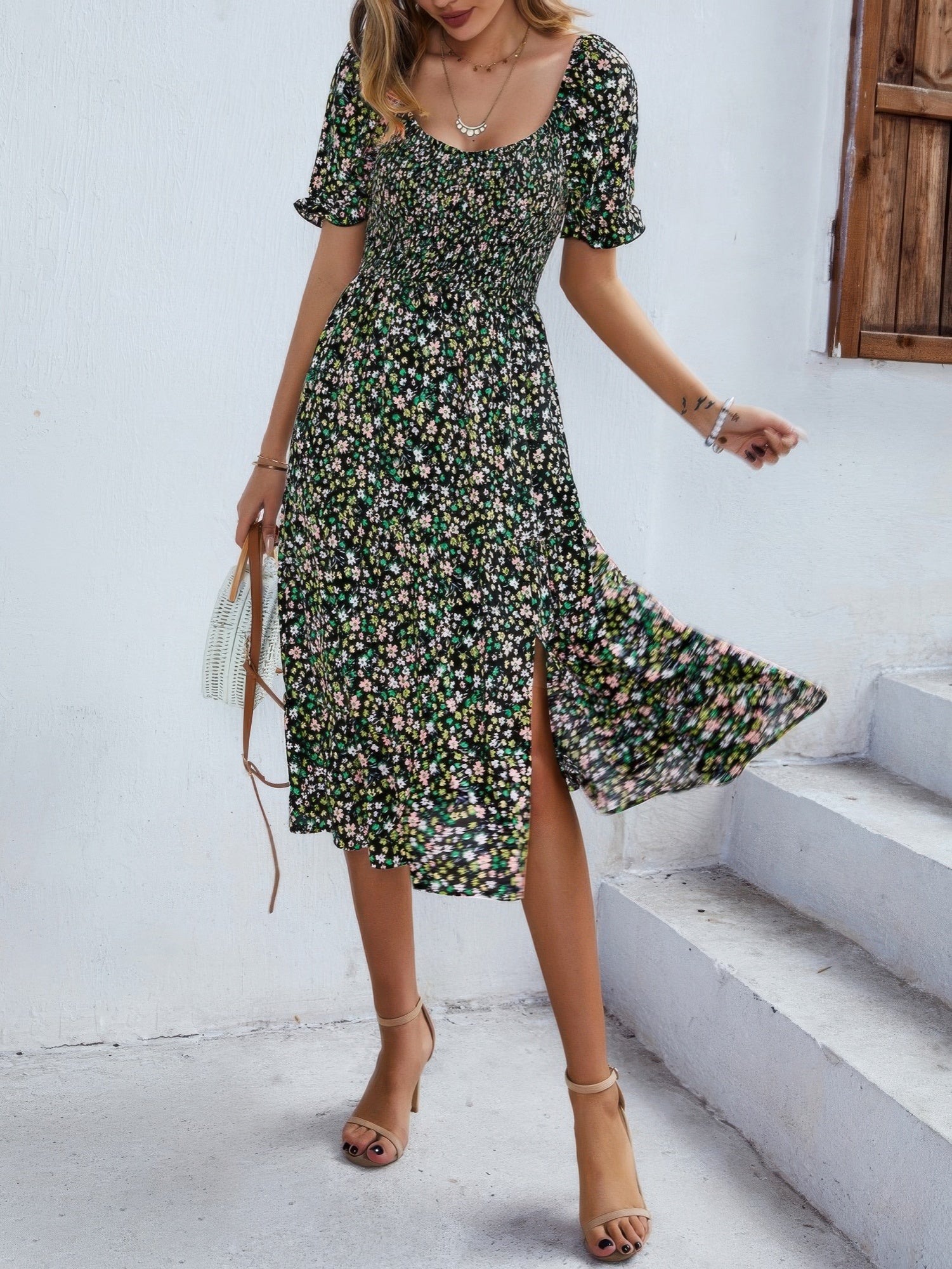 Bohemia Floral Puff Sleeve Flounce Sleeve Dress product image