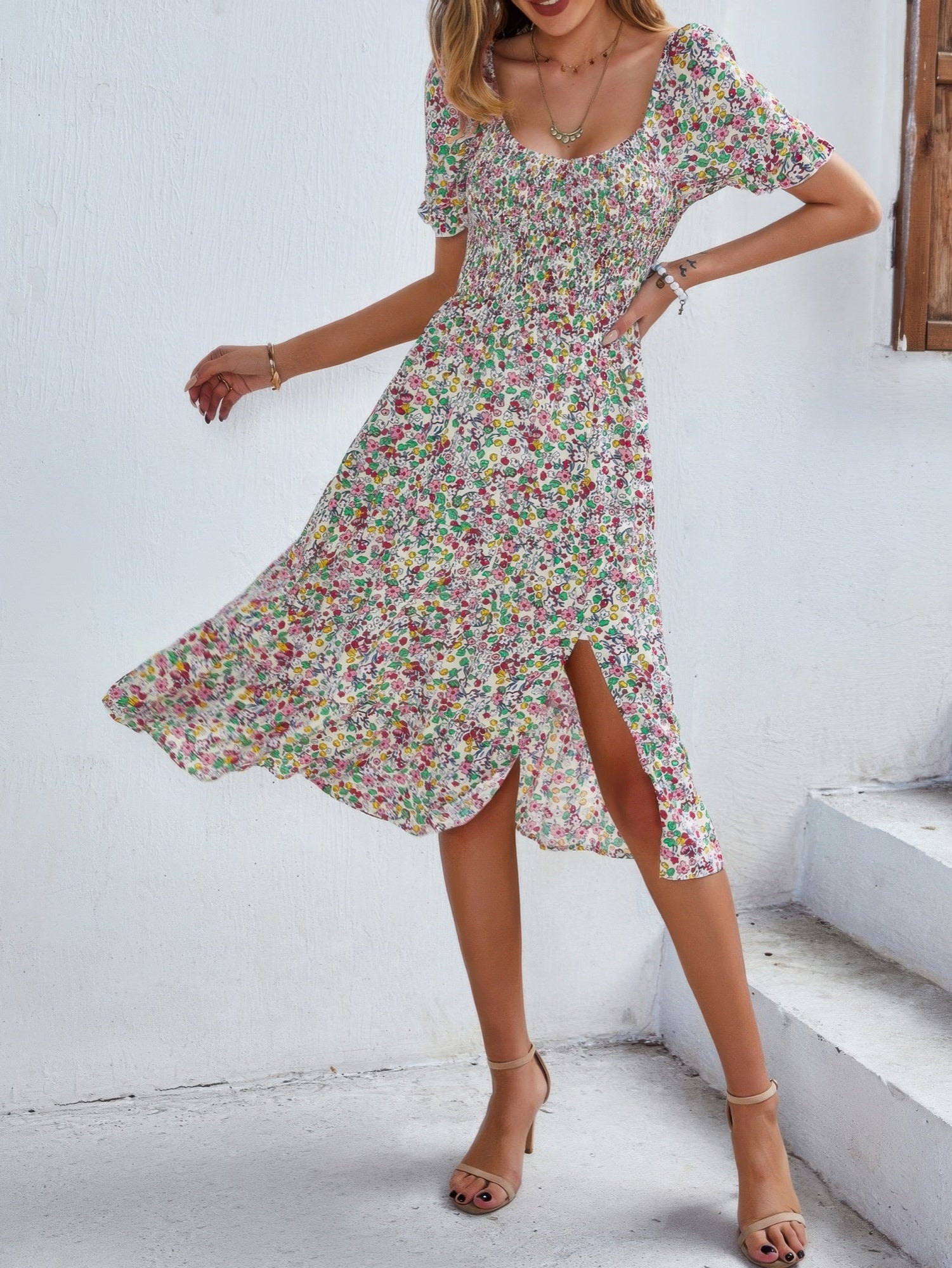 Bohemia Floral Puff Sleeve Flounce Sleeve Dress product image
