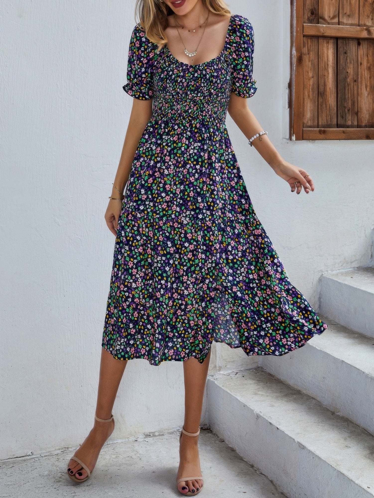 Bohemia Floral Puff Sleeve Flounce Sleeve Dress product image