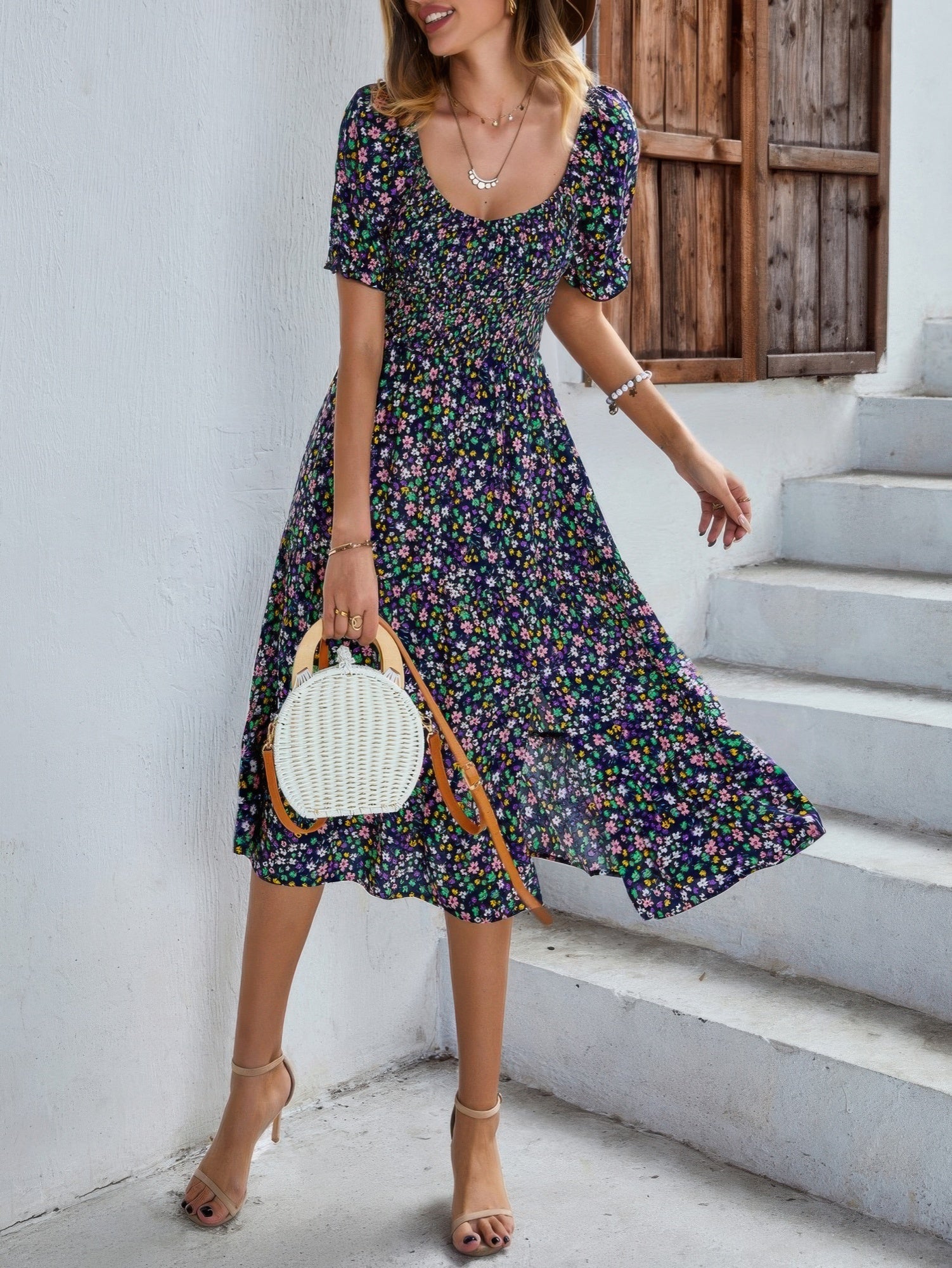 Bohemia Floral Puff Sleeve Flounce Sleeve Dress product image