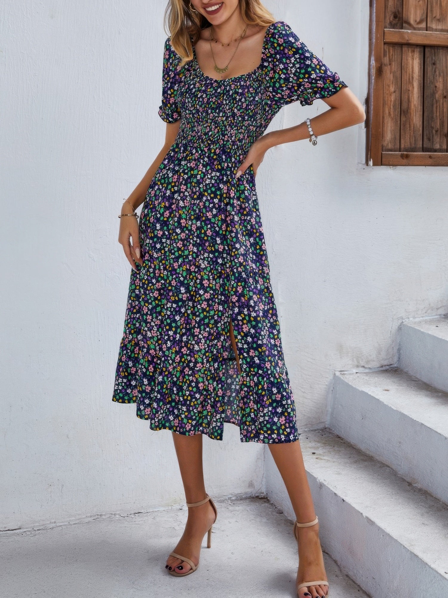 Bohemia Floral Puff Sleeve Flounce Sleeve Dress product image