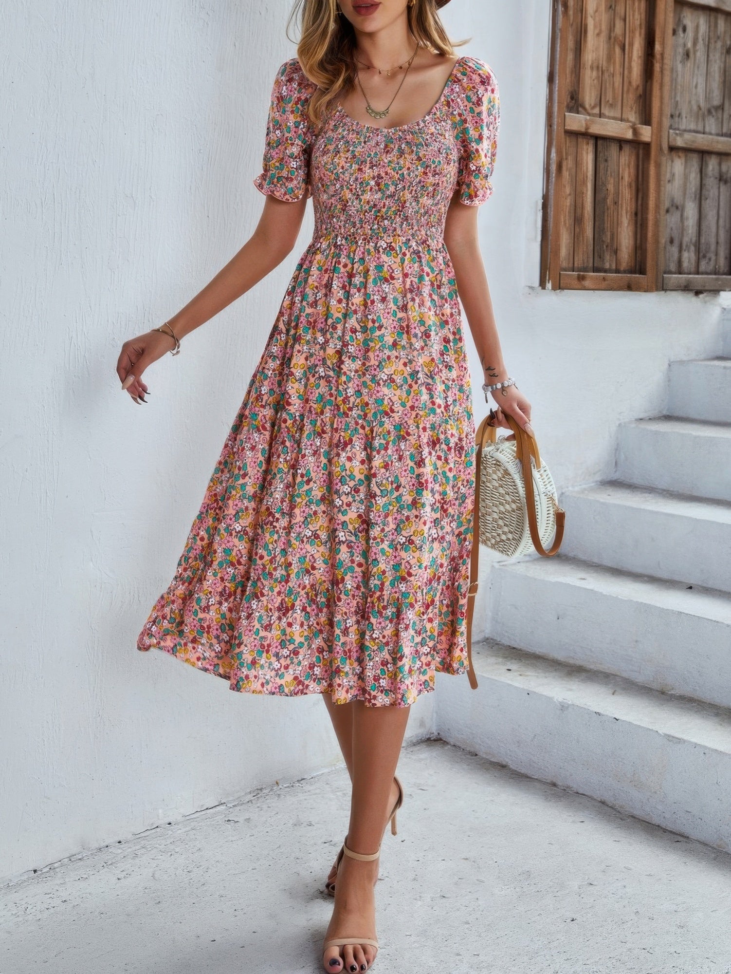 Bohemia Floral Puff Sleeve Flounce Sleeve Dress product image