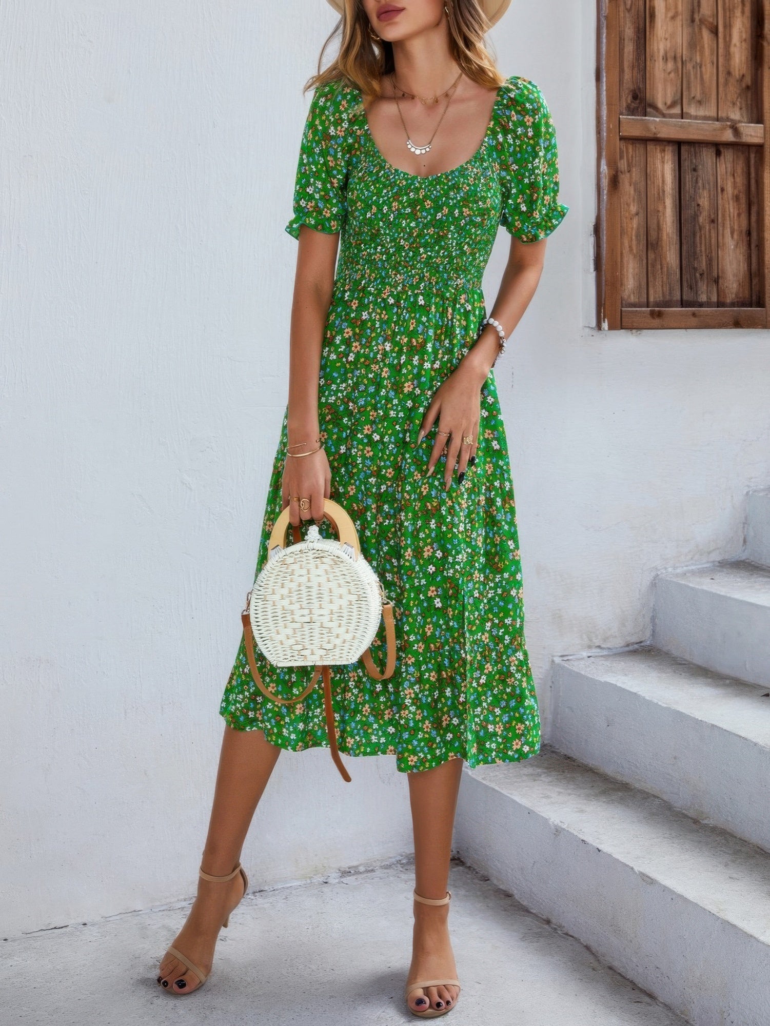 Bohemia Floral Puff Sleeve Flounce Sleeve Dress product image