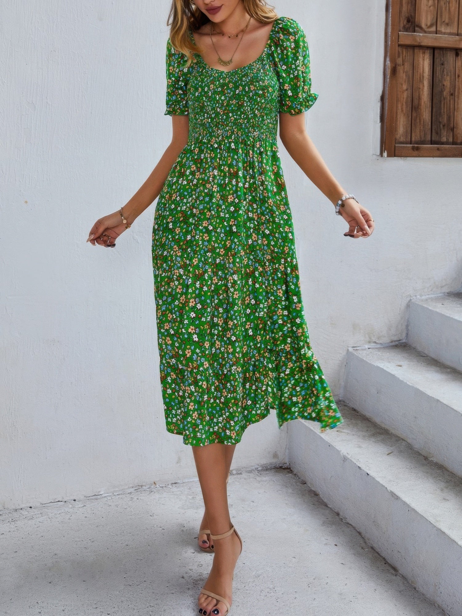 Bohemia Floral Puff Sleeve Flounce Sleeve Dress product image