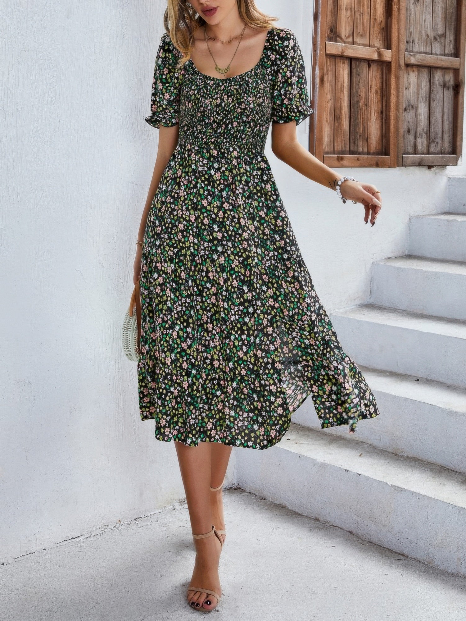 Bohemia Floral Puff Sleeve Flounce Sleeve Dress product image