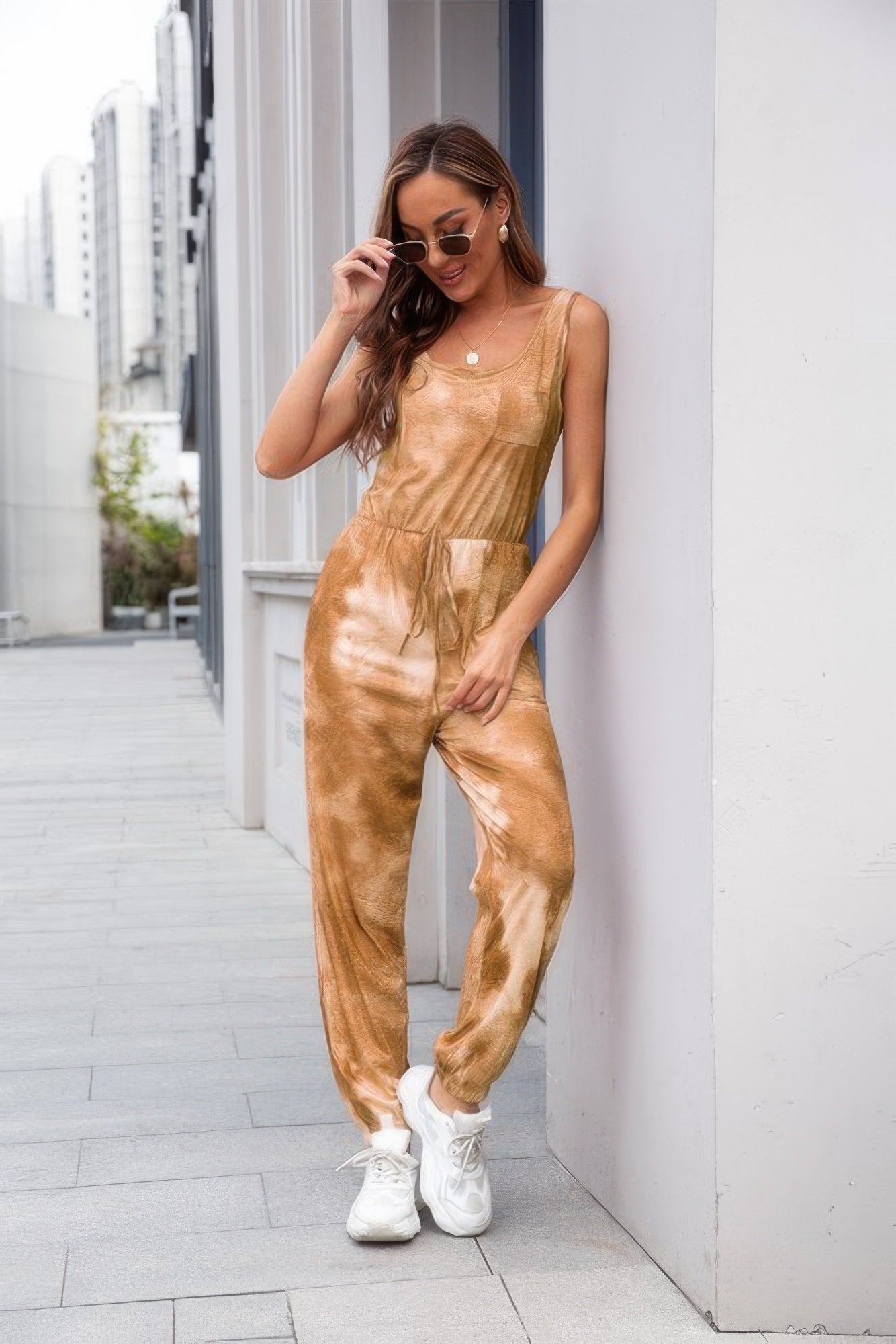 Tie Dye Sleeveless Elastic Wasit Pocket Jumpsuit product image